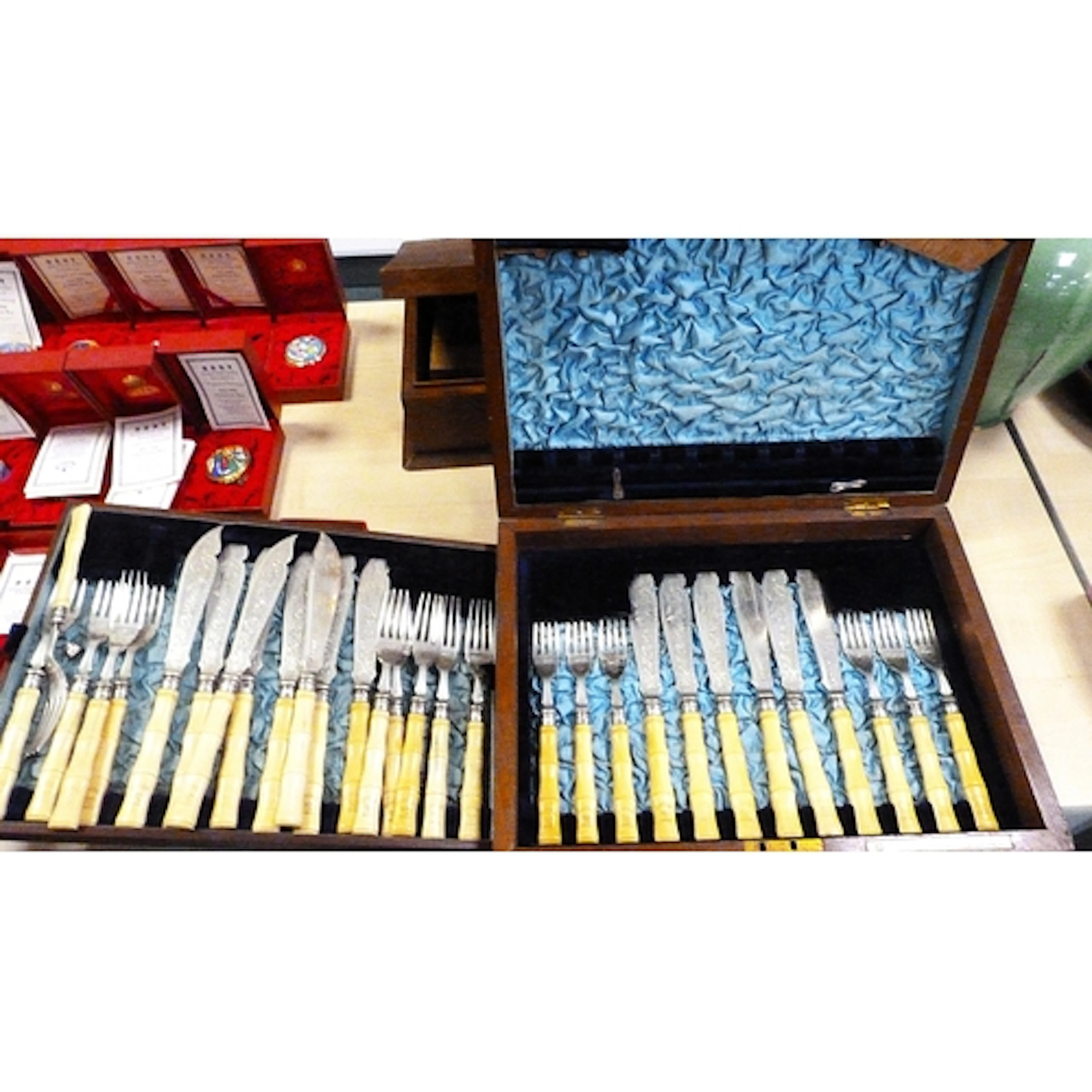 Part set of antique bone handled ep fish knifes and forks by...