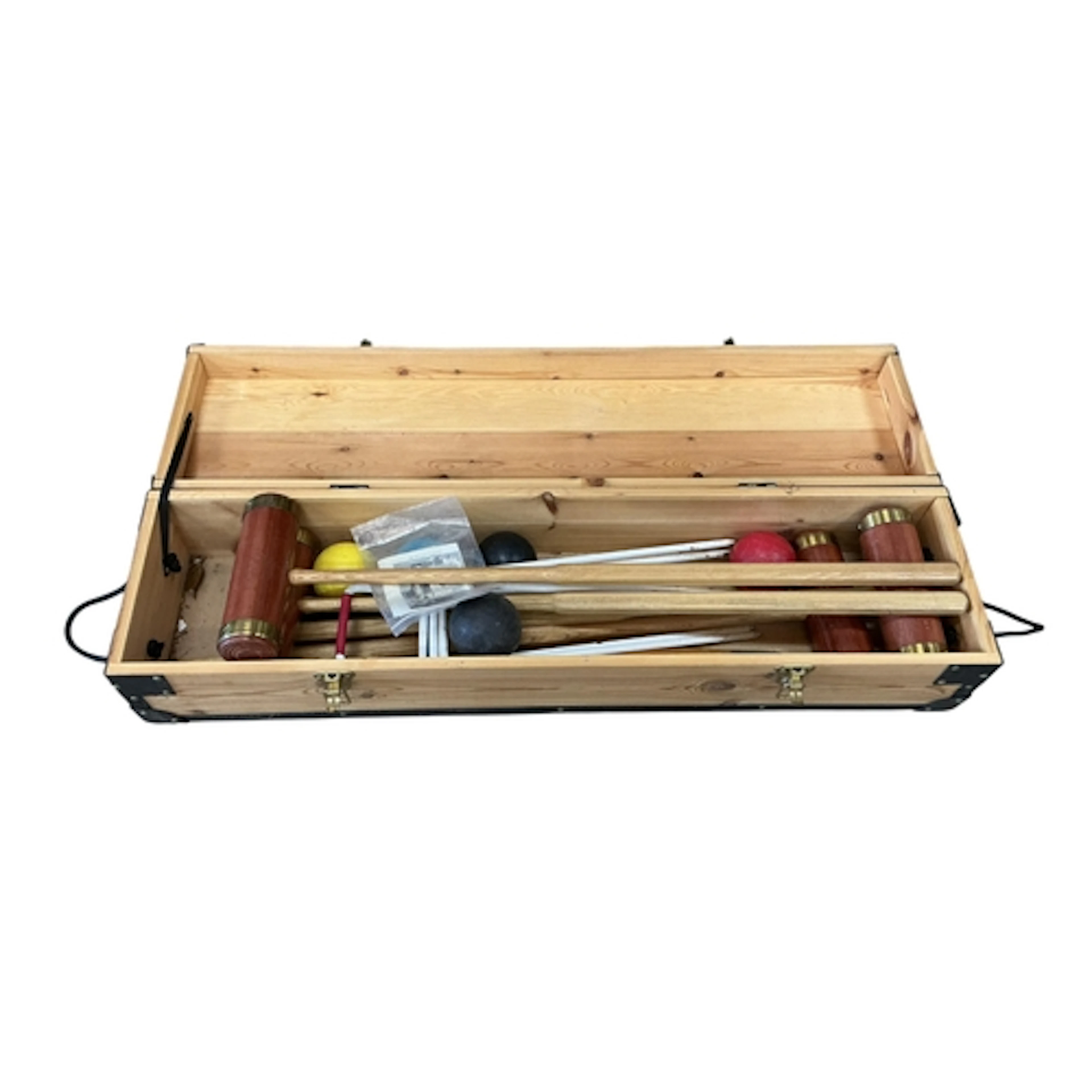 A cased croquet set, box length 108cm, width 28cm, height 23...