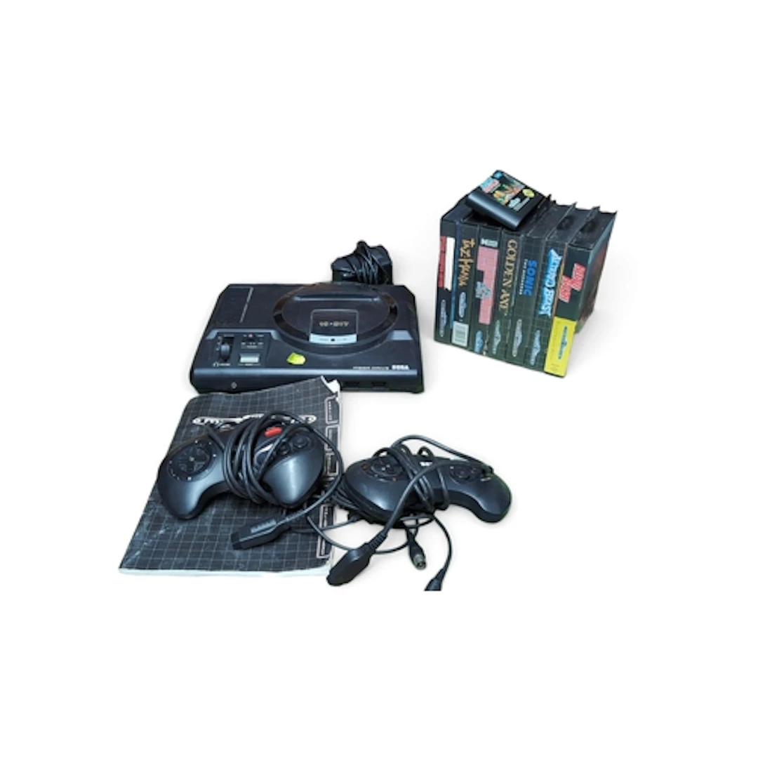 Sega Mega Drive PAL-I console, model 1600-05, with wired con...