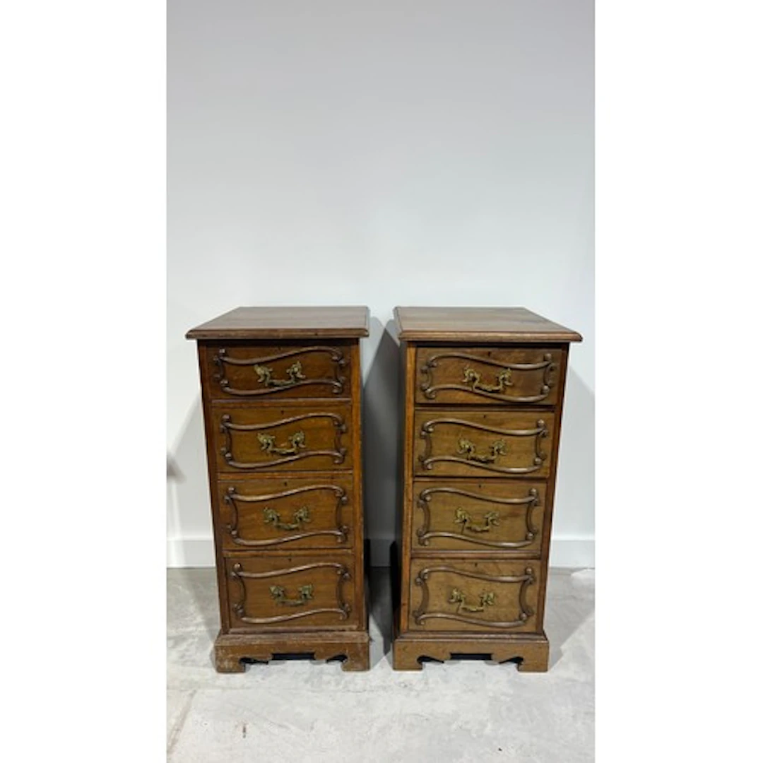 Pair of oak slim chests, each with moulded rectangular top o...