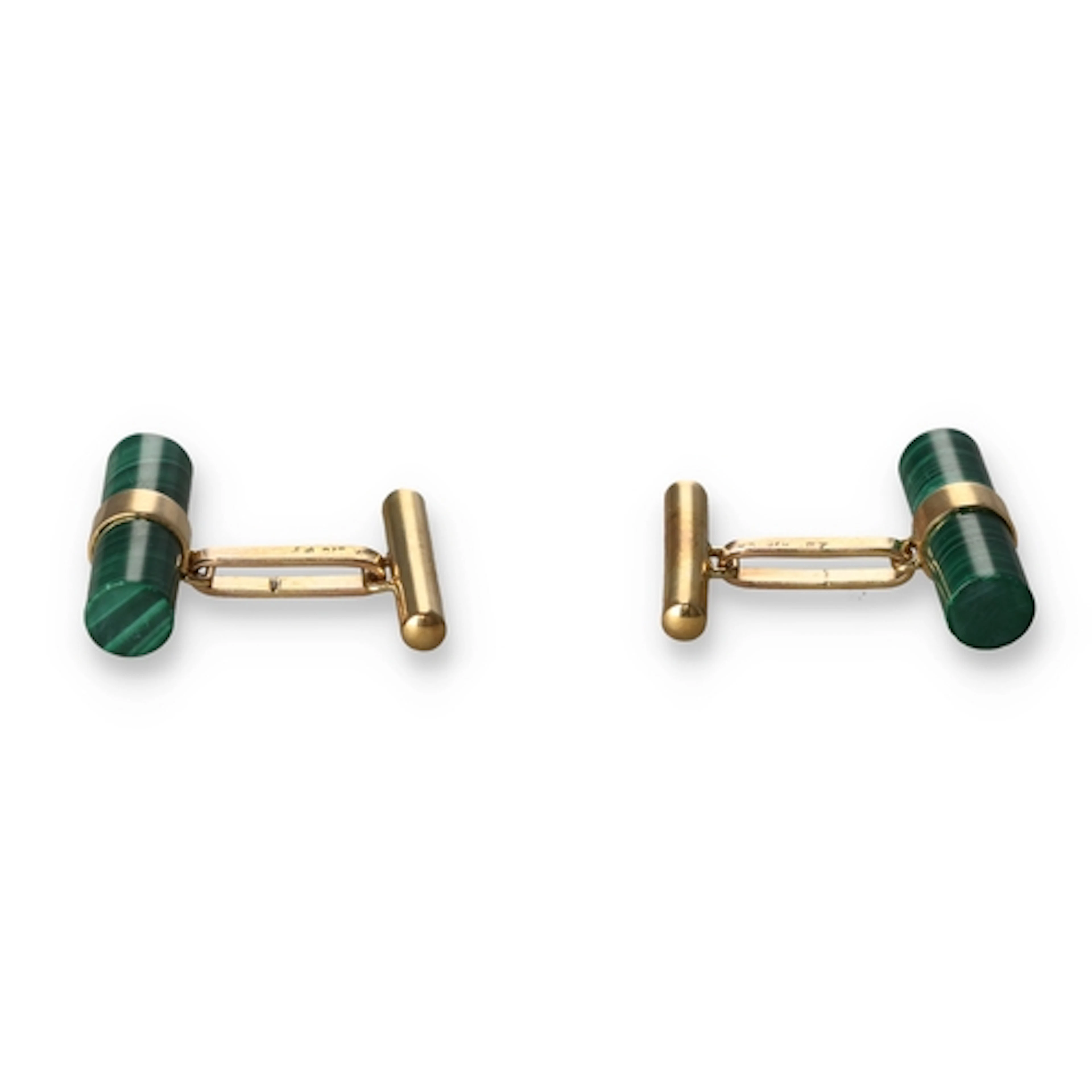A PAIR OF 9CT GOLD MALACHITE CUFFLINKS