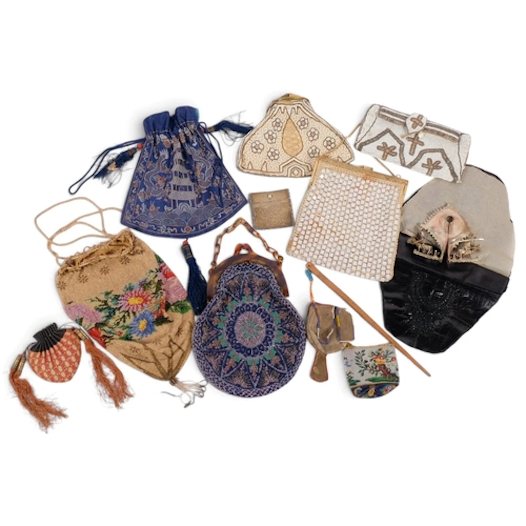 A group of beadwork evening bags, and other beadwork items