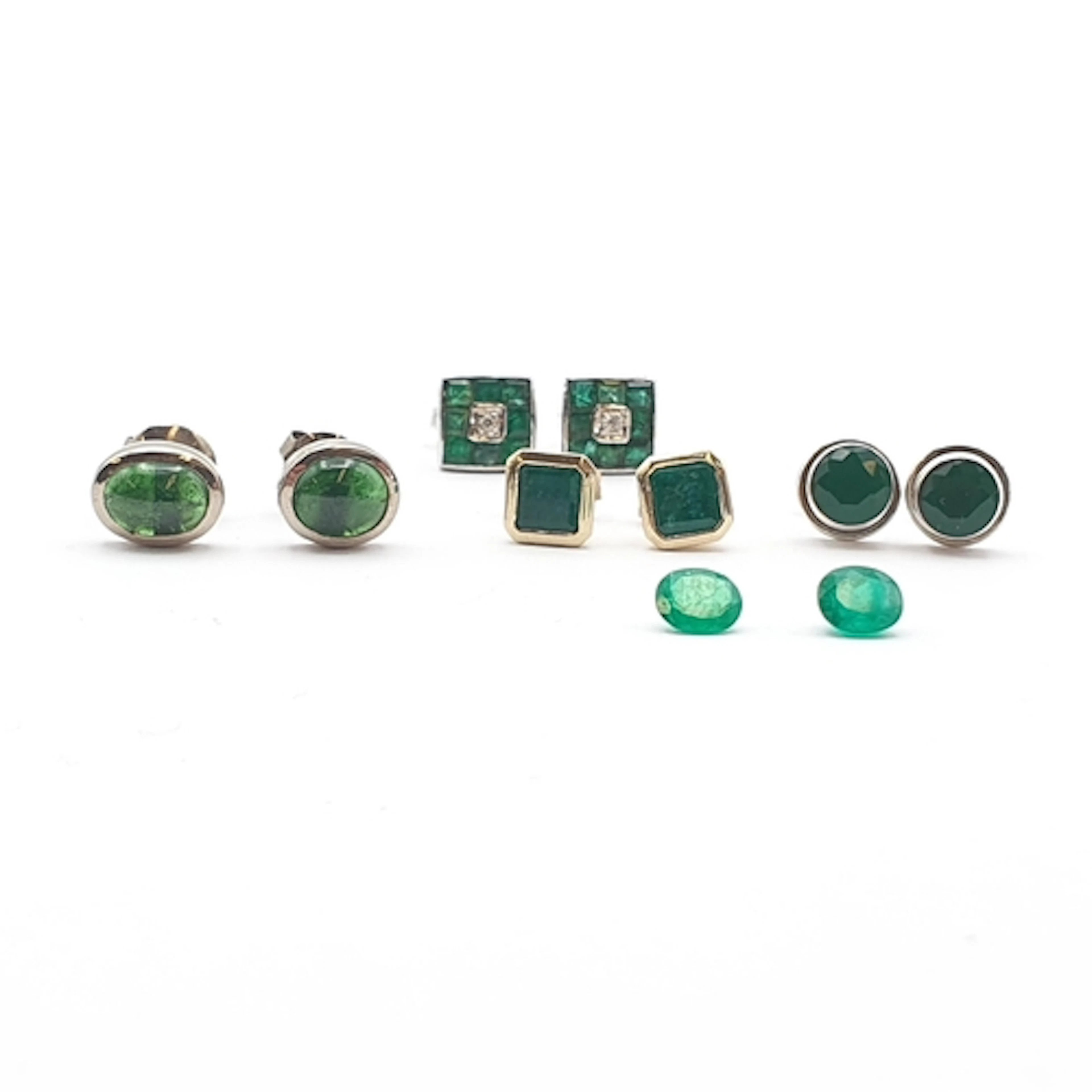 A pair of Emerald and Diamond Cluster Earstuds, the square-s...
