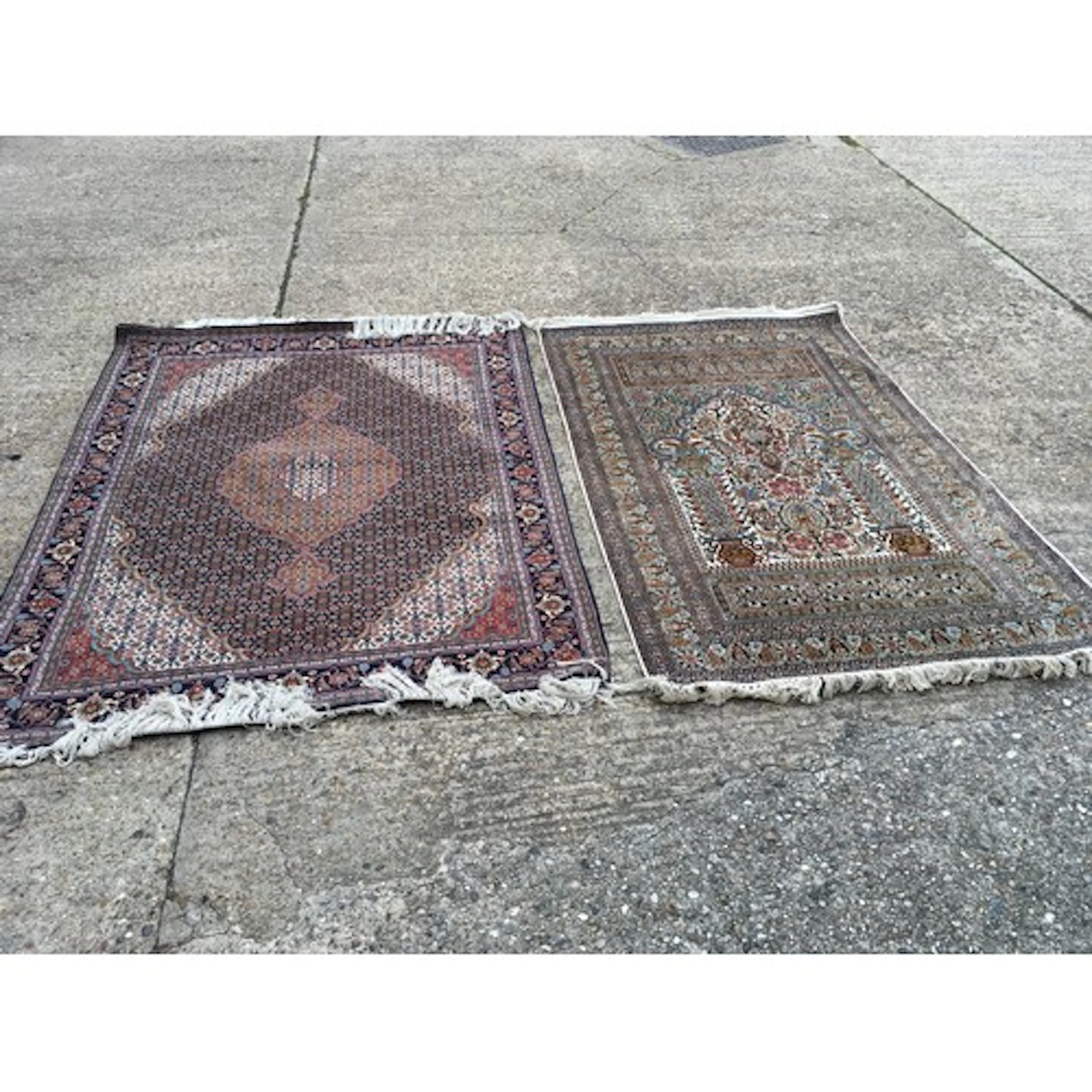 Two Arabic rugs, one wool weave 2m x 1.5m , one wool/ silk p...