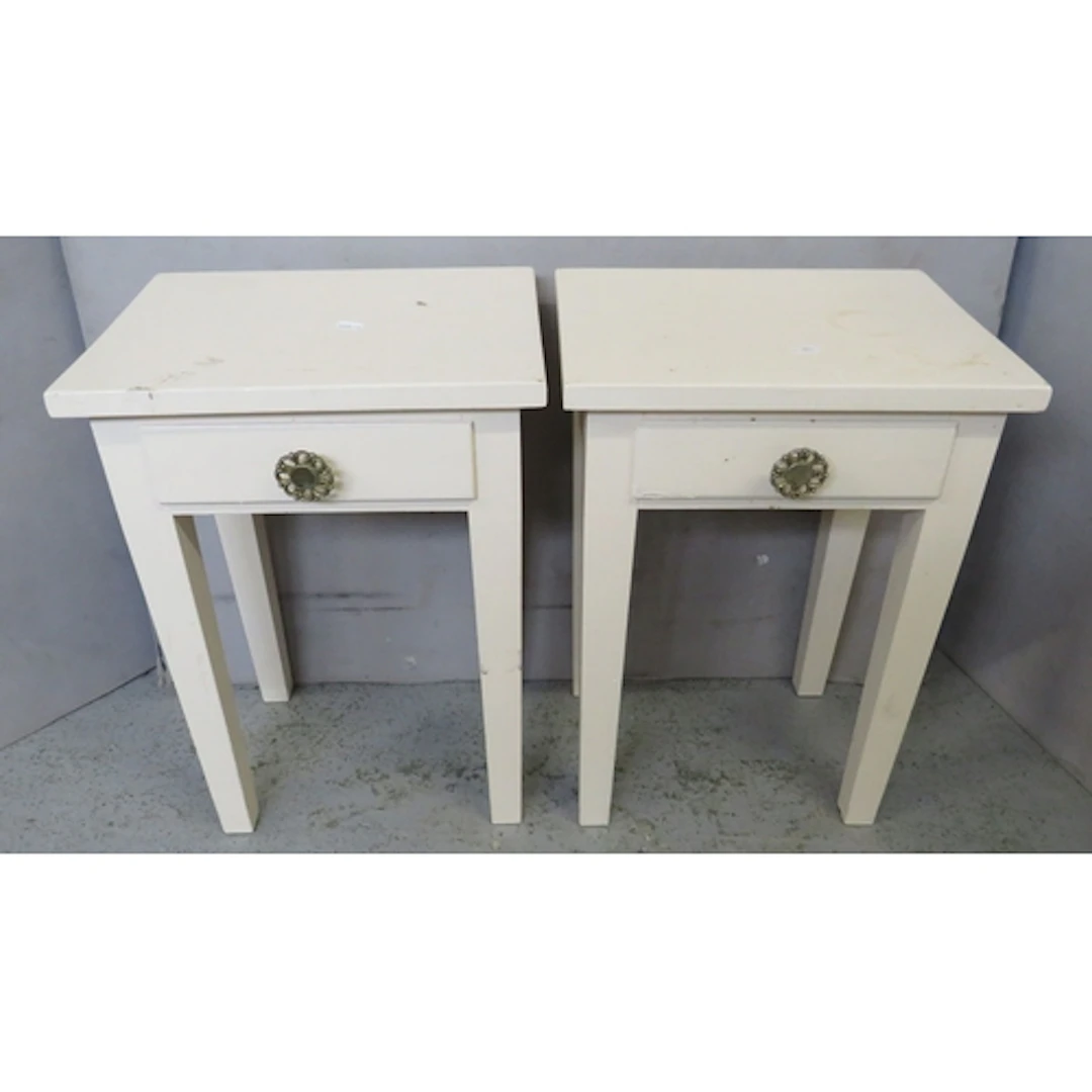 Pair Wooden White Painted Side Tables, tapering supports, si...