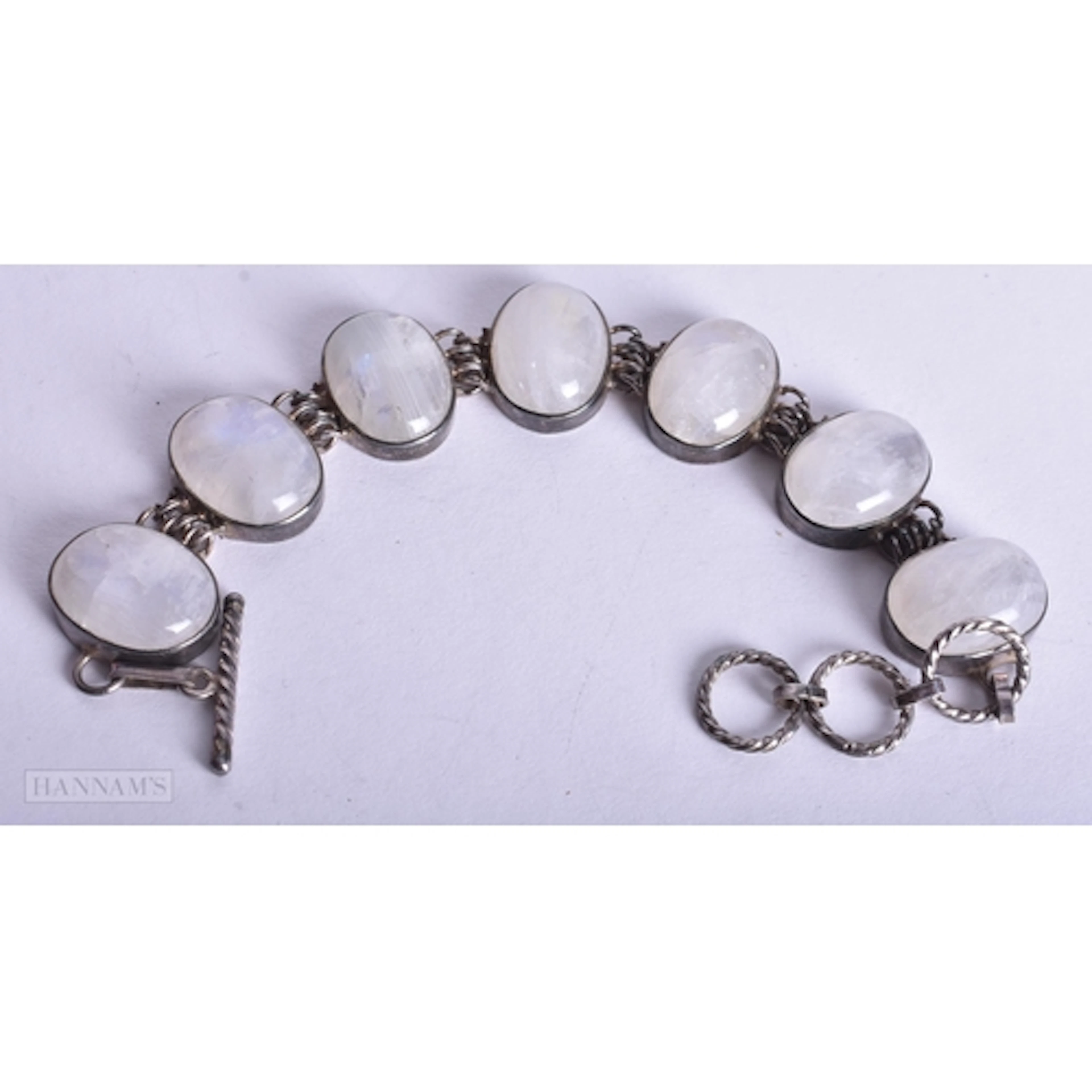Sterling Silver Moonstone Cabochon Panel Bracelet (48g). 19 ...
