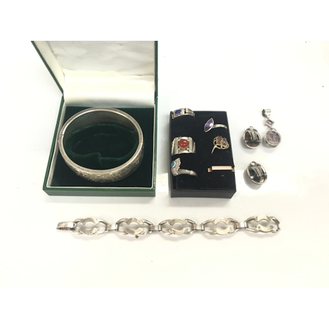Two silver bracelets (58g) and small amount of silver rings&...