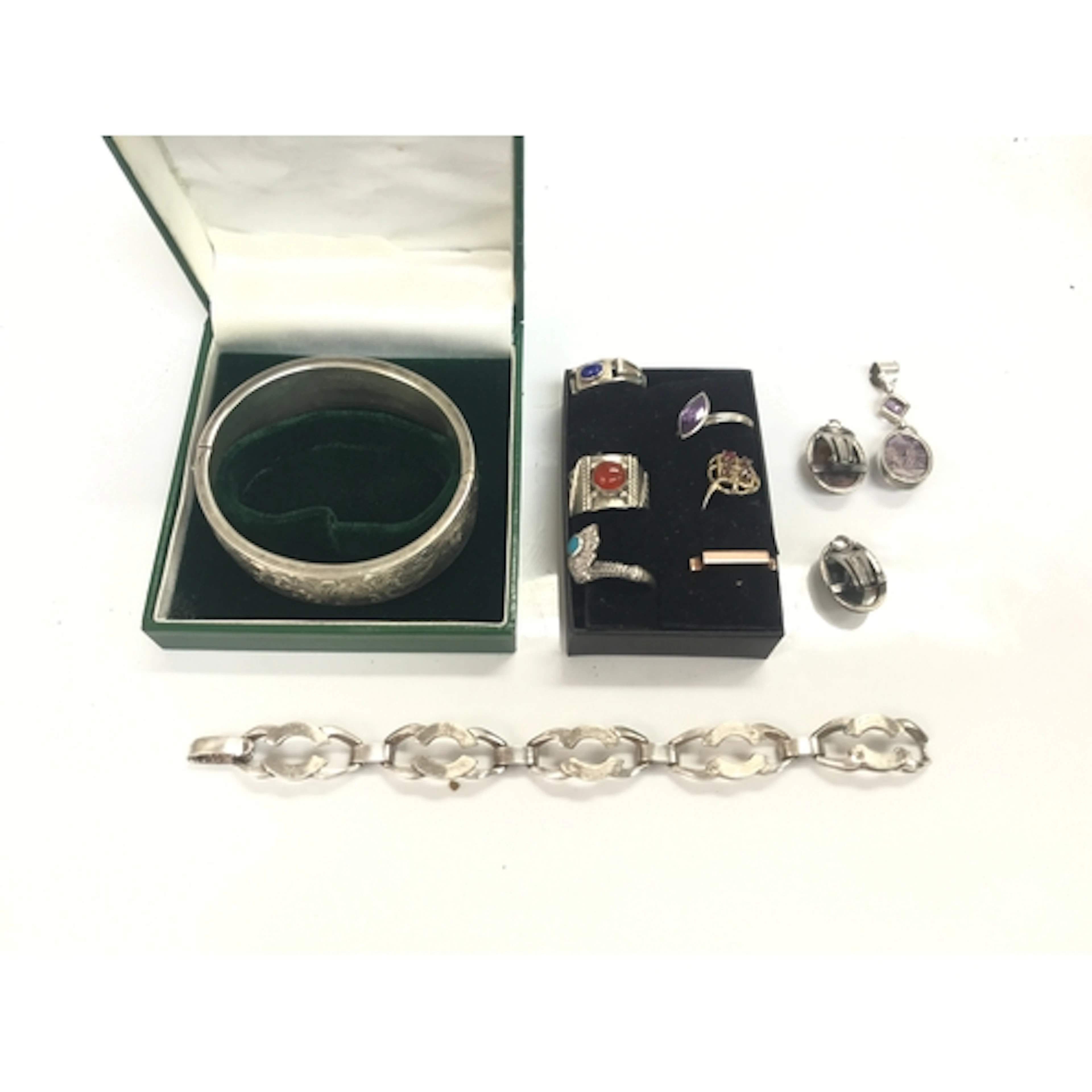Two silver bracelets (58g) and small amount of silver rings&...
