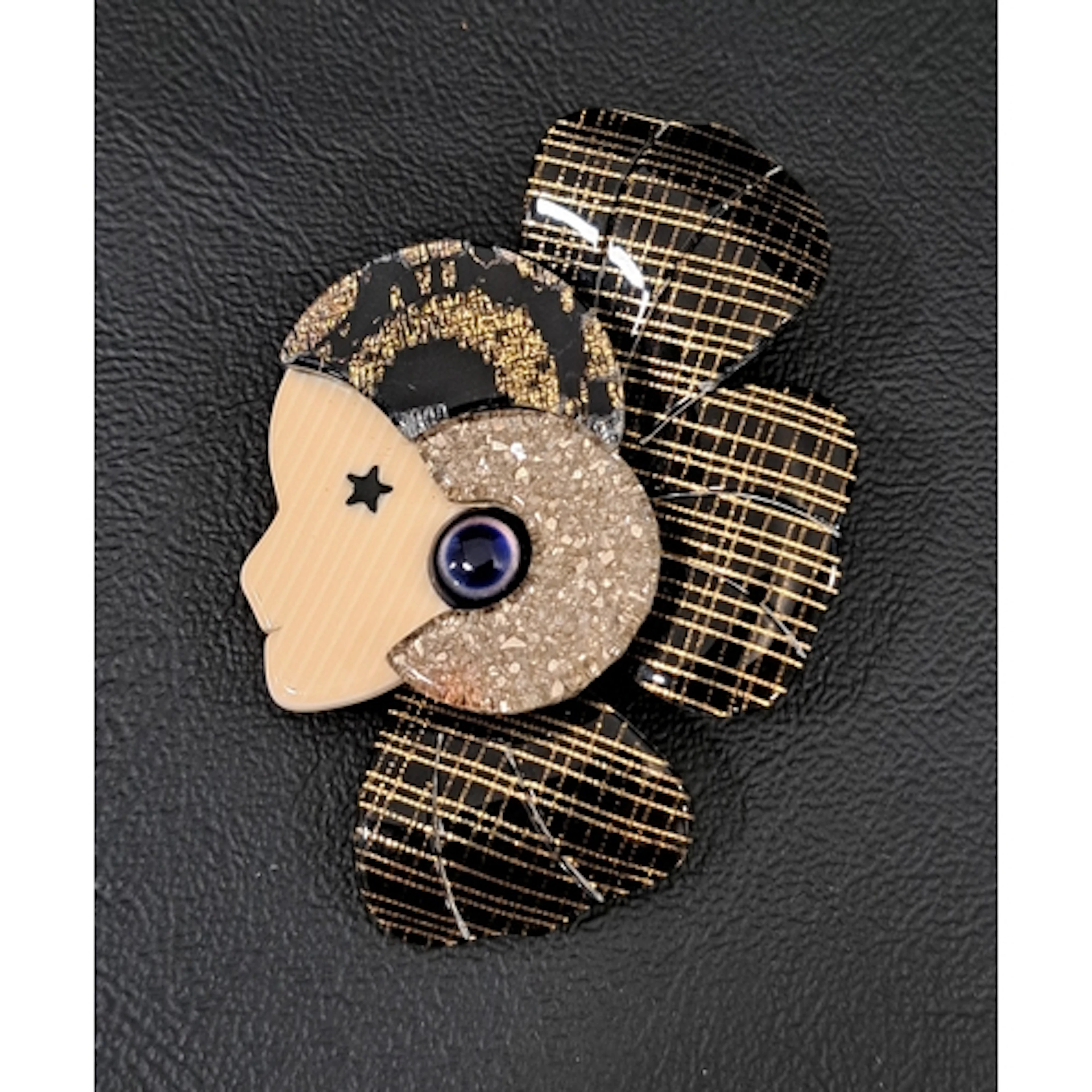 LEA STEIN ART DECO GIRL PETAL BROOCH the black cloche hat an...