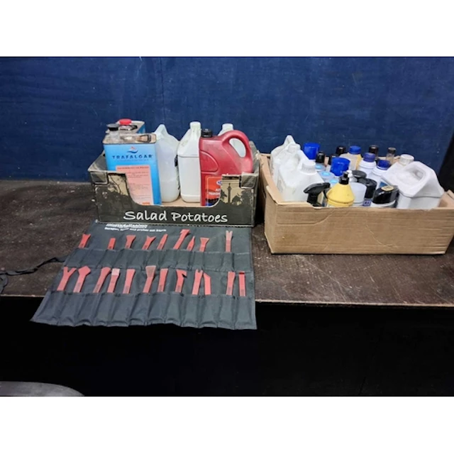 TWO TRAYS CONTAINING VEHICLE DETAILING CONSUMABLES, includin...