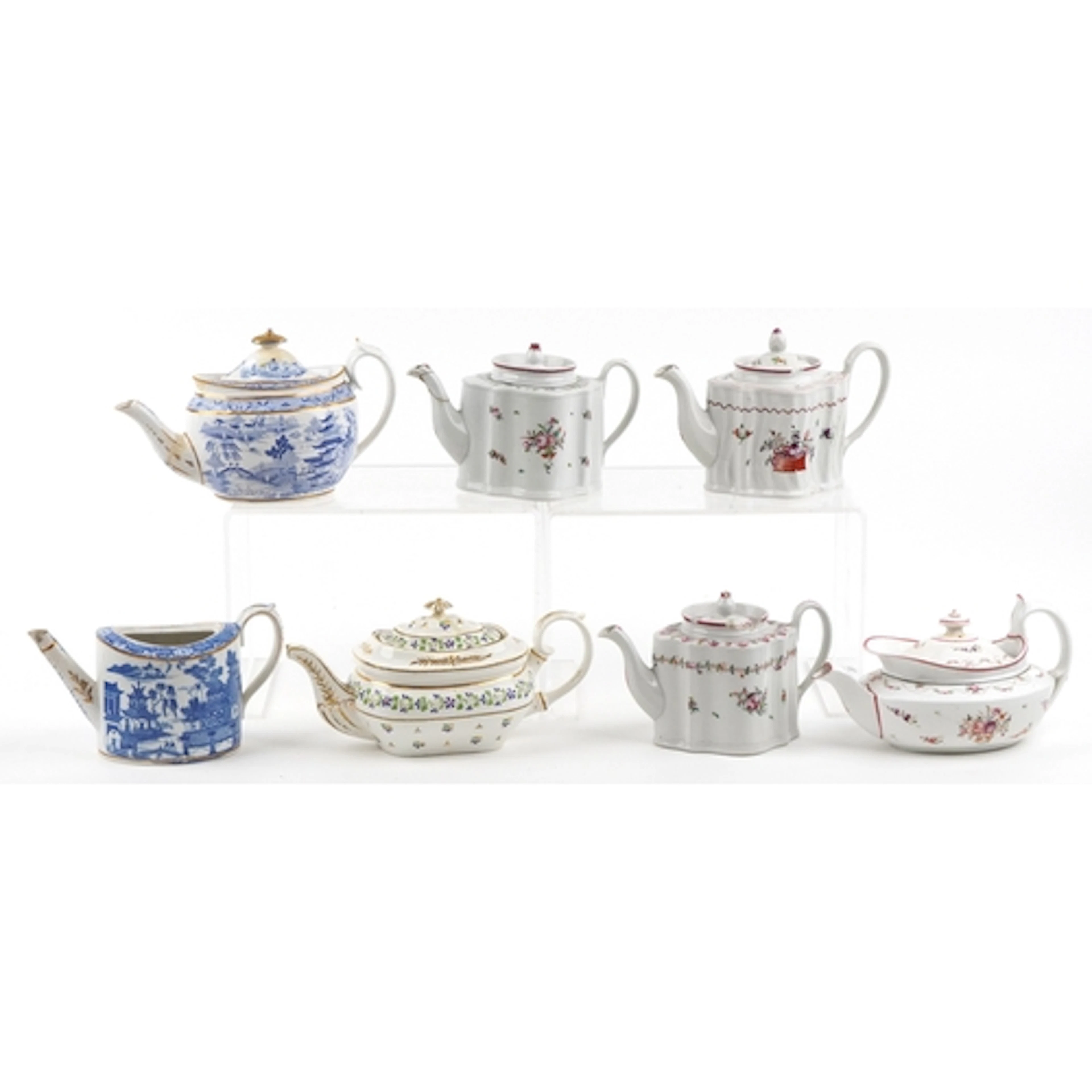 Seven 19th century porcelain teapots including M Mason, Derb...