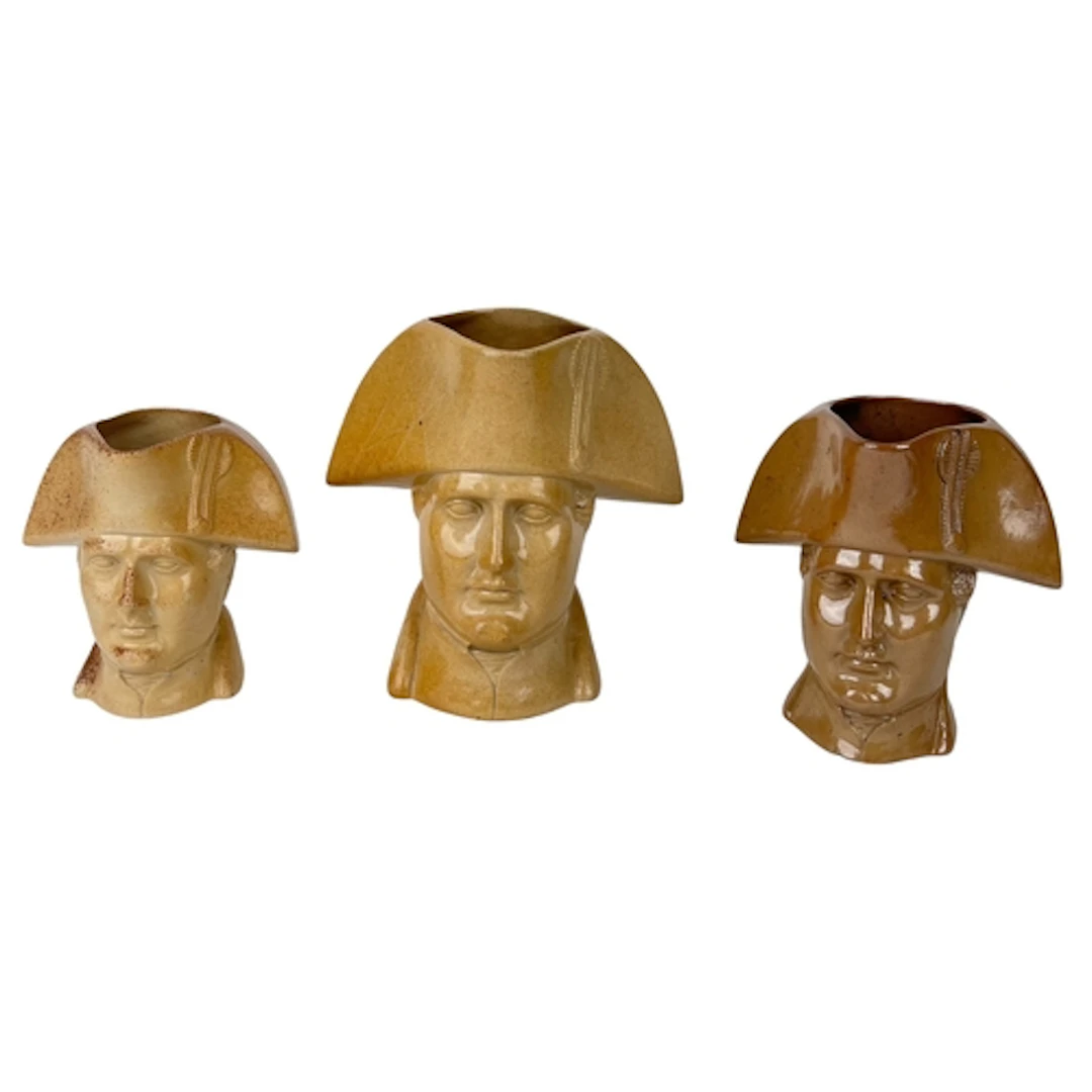 THREE STEPHEN GREEN SALT-GLAZED STONEWARE CHARACTER JUGS OF ...