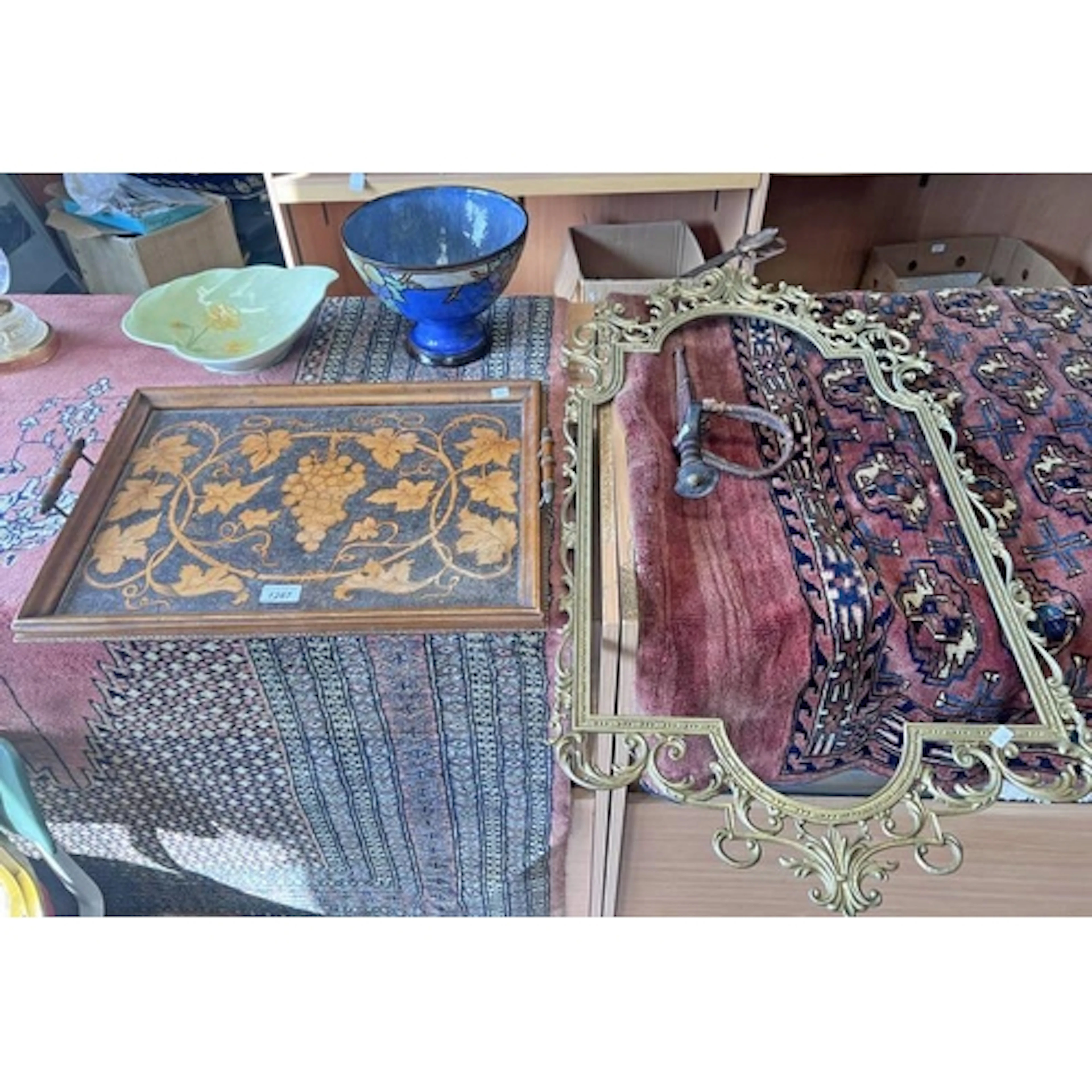 POKER WORK SERVING TRAY, NORTH AFRICAN DAGGER WITH SCABBARD,...