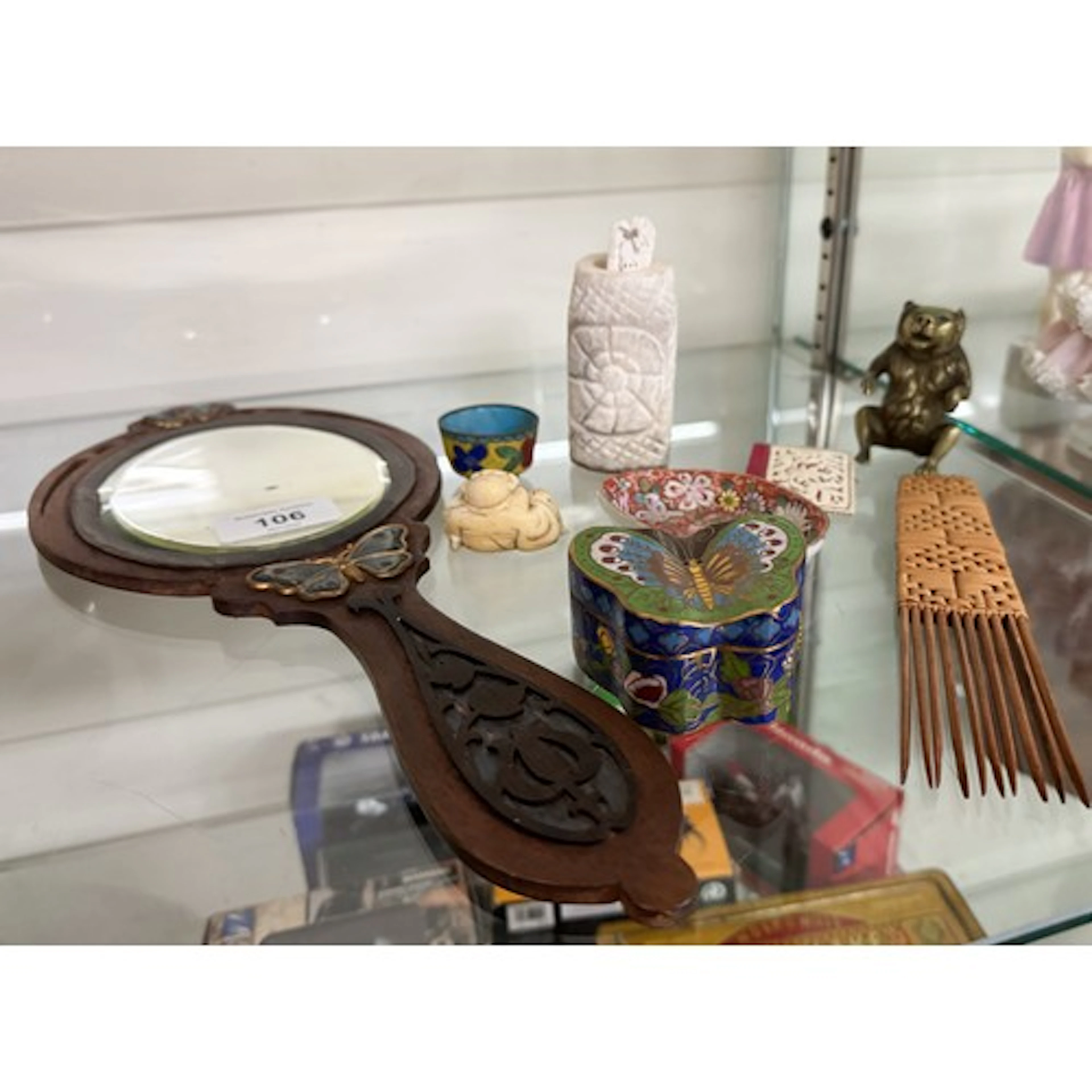 Vintage oriental items to include butterfly shaped cloisonne...