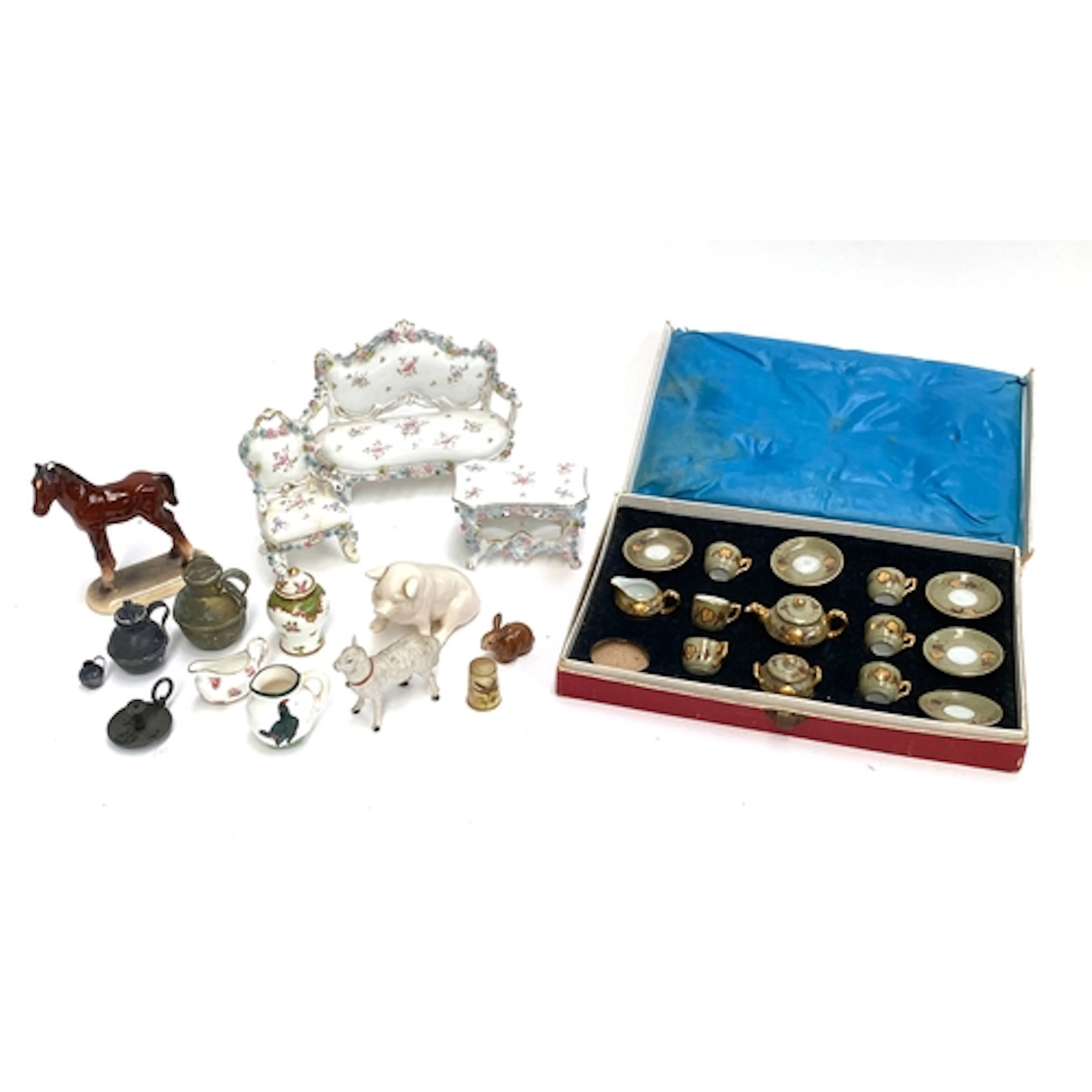 A collections of doll's house china and other miniature item...