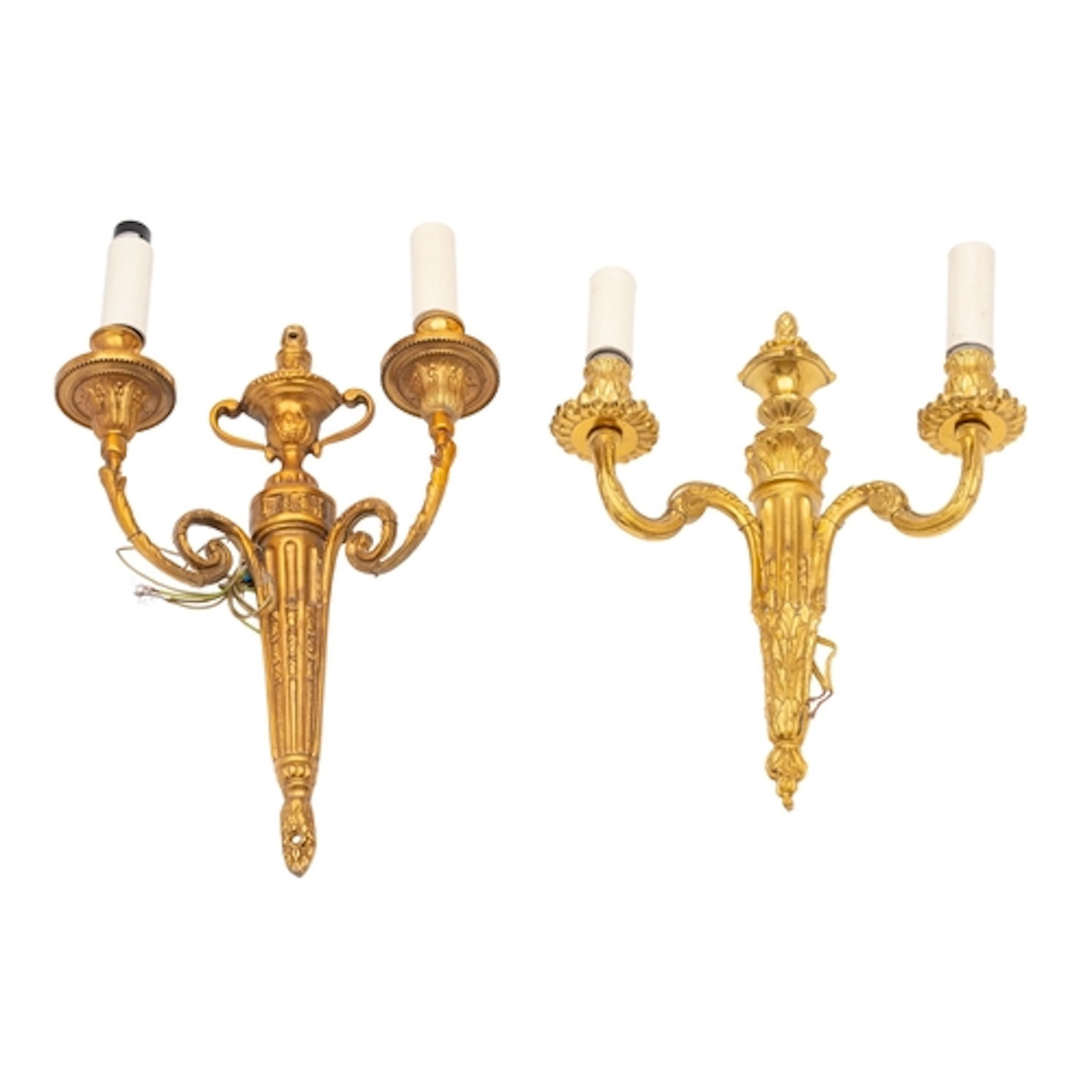 Three various gilt metal twin light wall appliques, in 18th ...