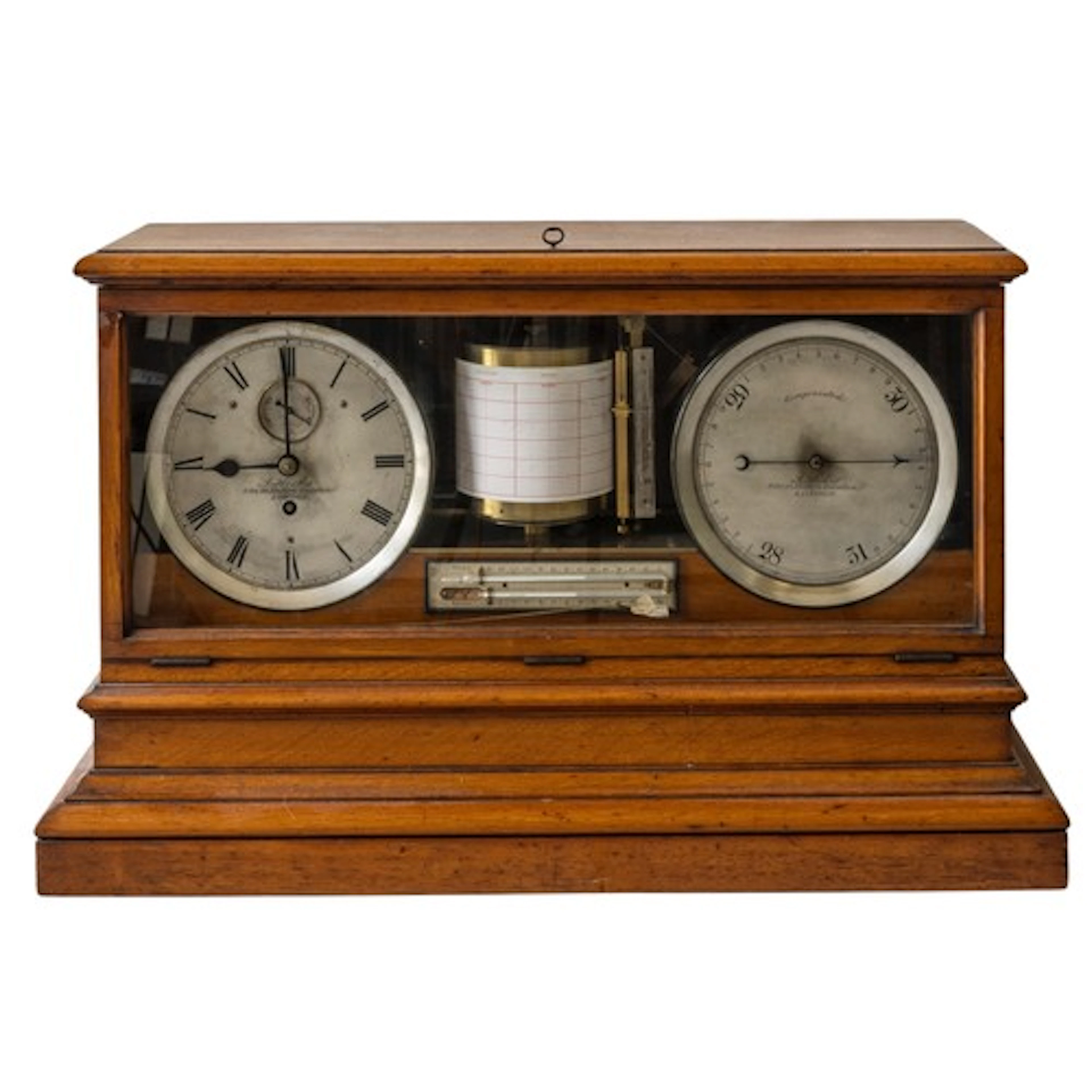 A LATE 19TH CENTURY OAK CASED WEATHER STATION BY J. HICKS, L...