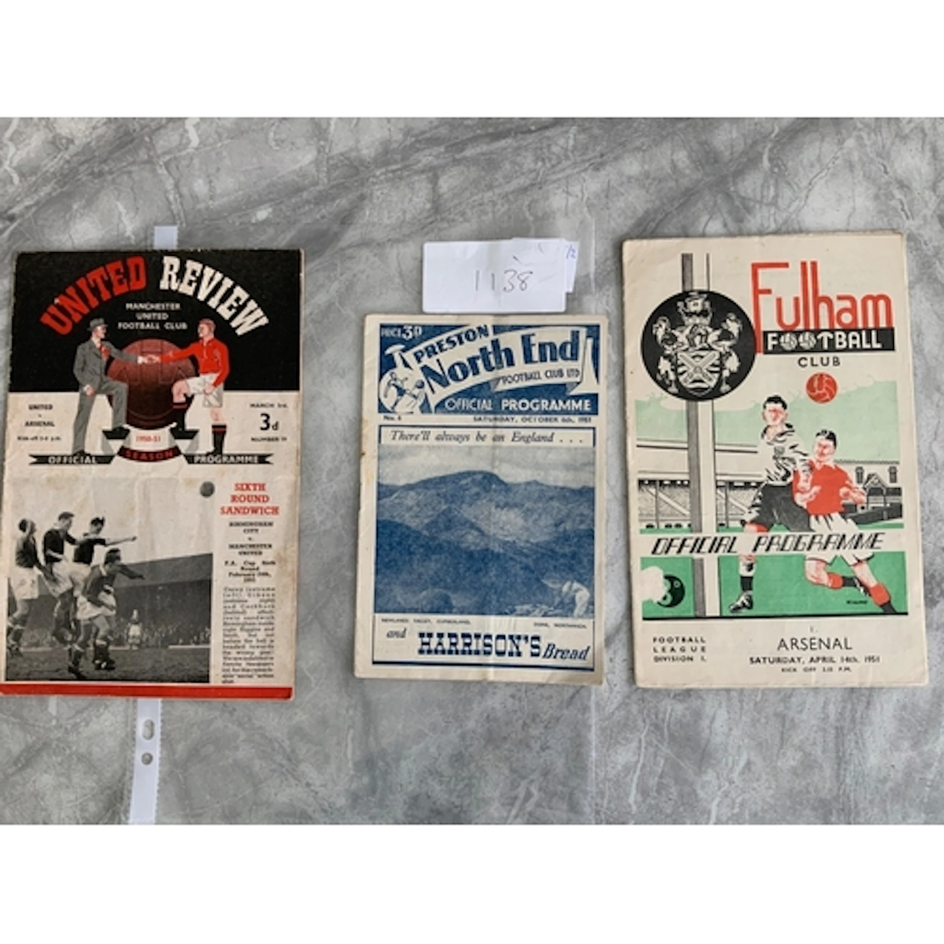 Arsenal Away Football Programmes: 51/52 Preston, 50/51 Fulha...