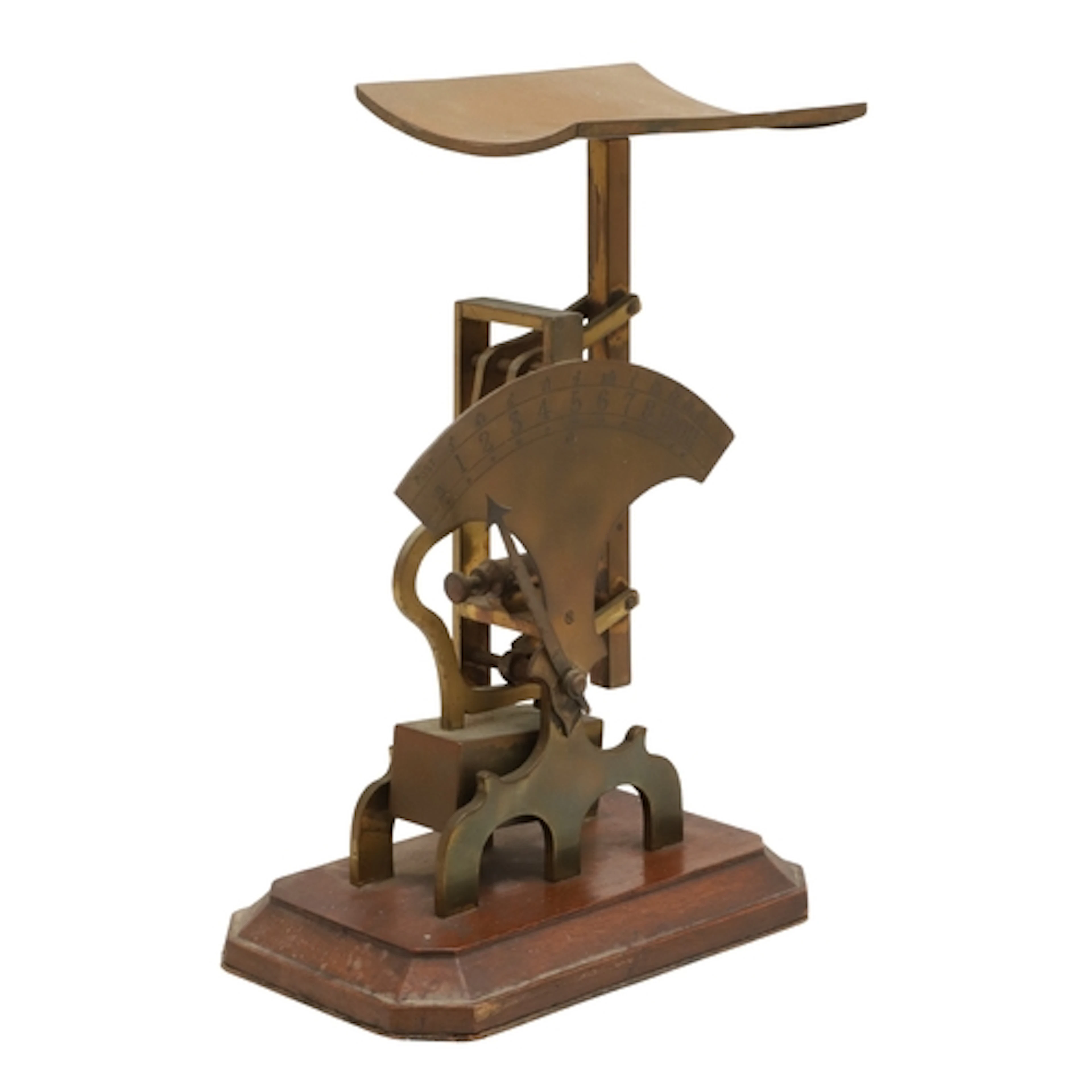 AN UNUSUAL SET OF 19TH CENTURY BRASS POSTAL SCALES. with wei...