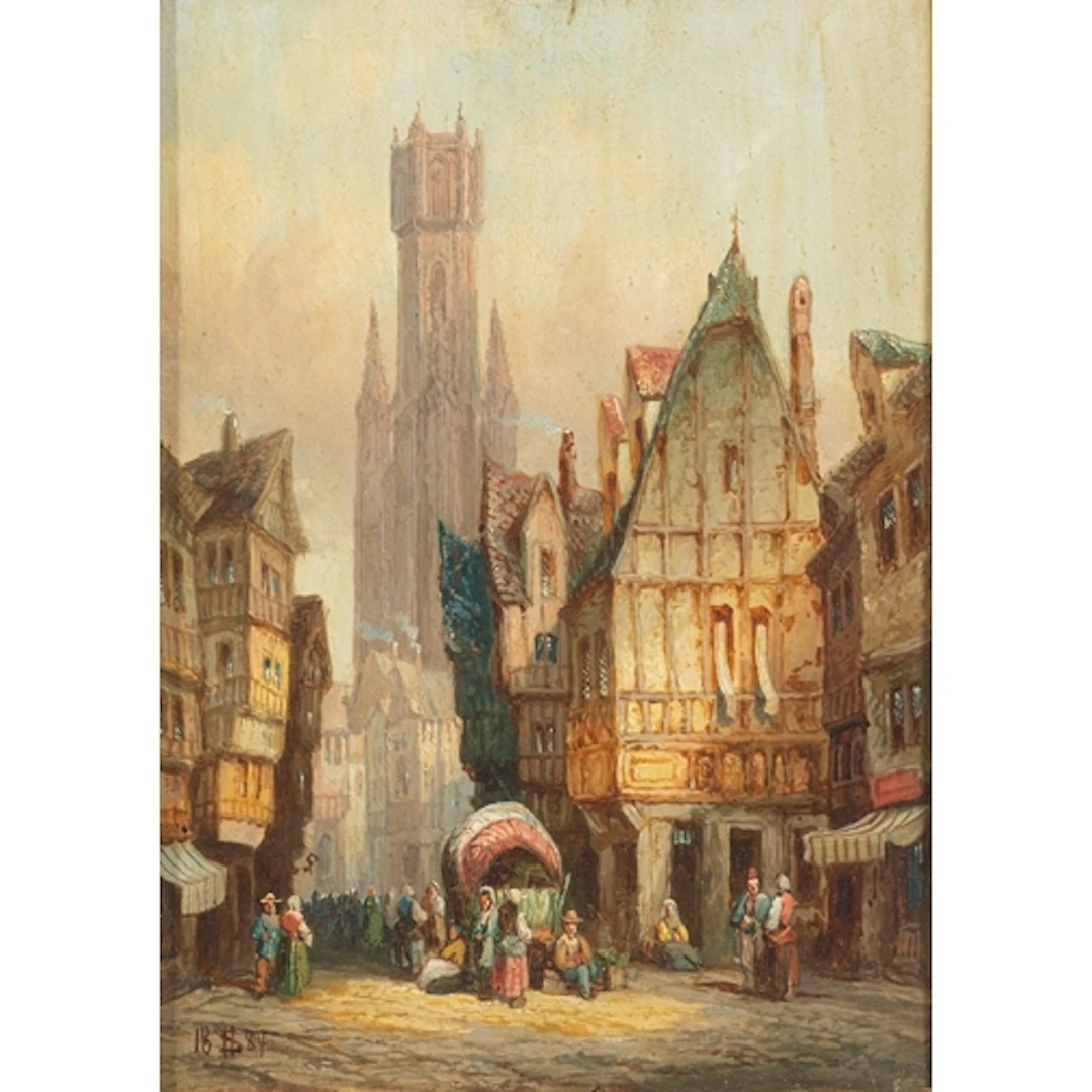 Henry Schafer (French, 1833-1916) - 'Bruges, Belgium' - Oi...