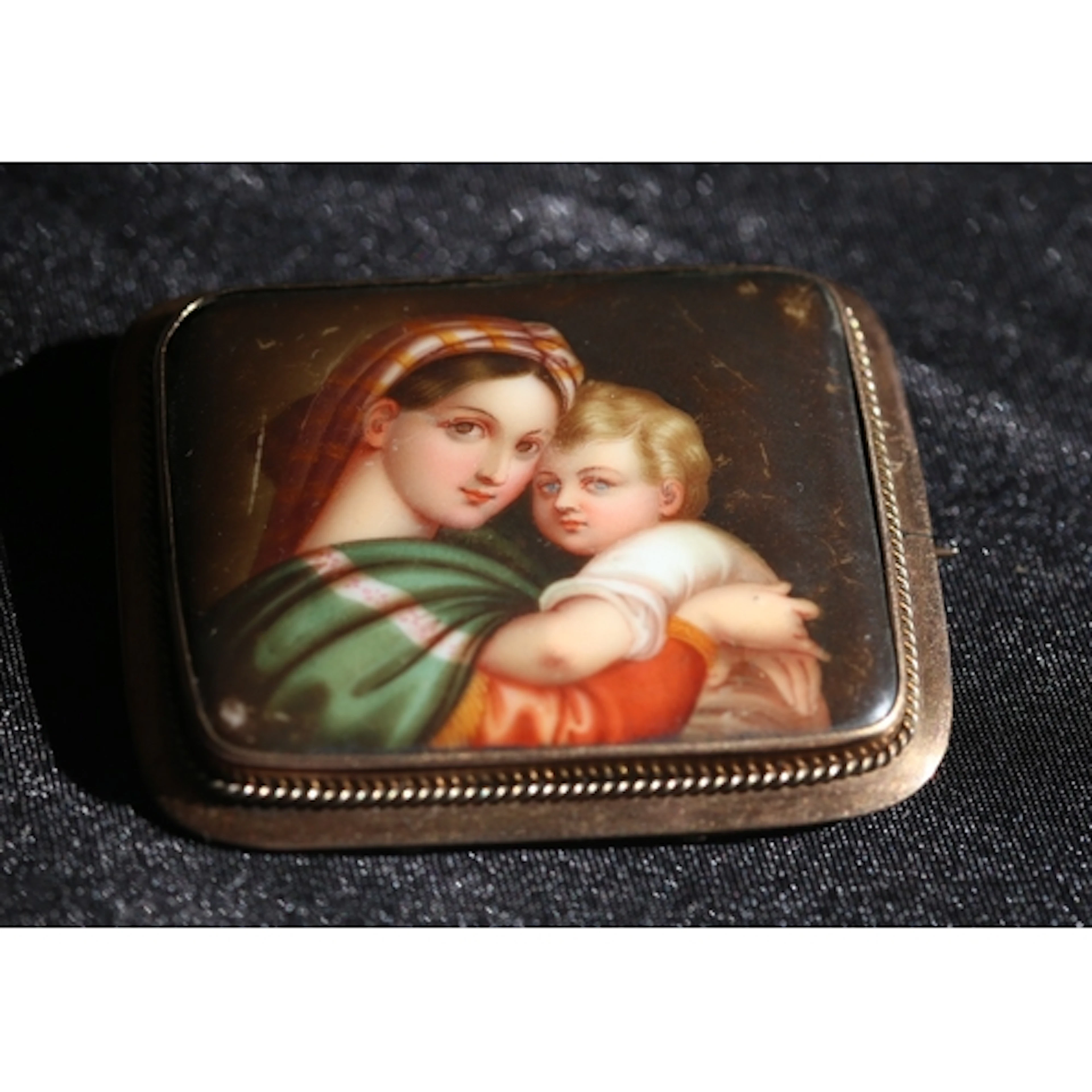 Porcelain Brooch Scene from Raphael Painting 'Madonna and Ch...