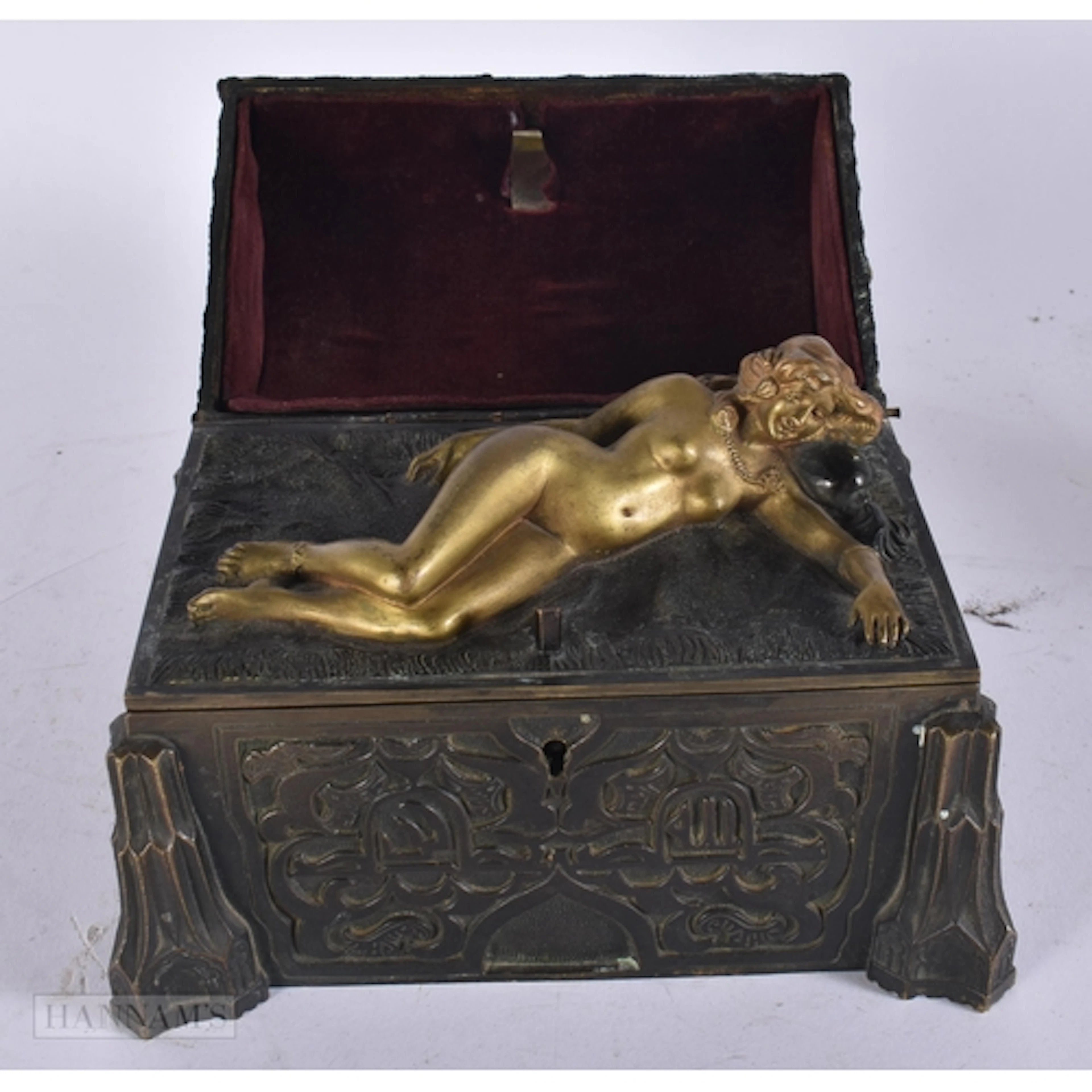 A RARE 19TH CENTURY AUSTRIAN EROTIC BRONZE CASKET Attributed...