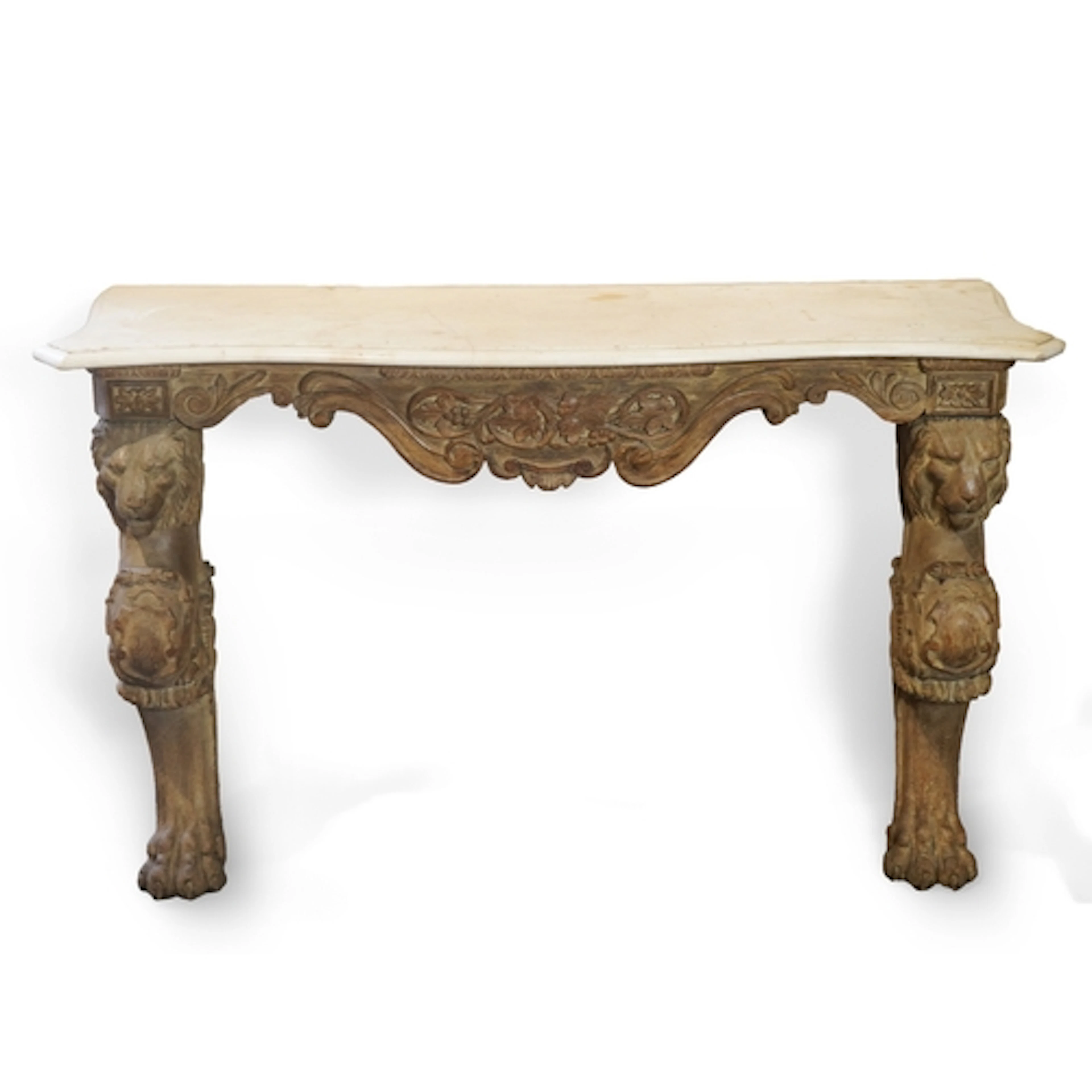 A 19th century Baroque style marble topped limed oak serpent...