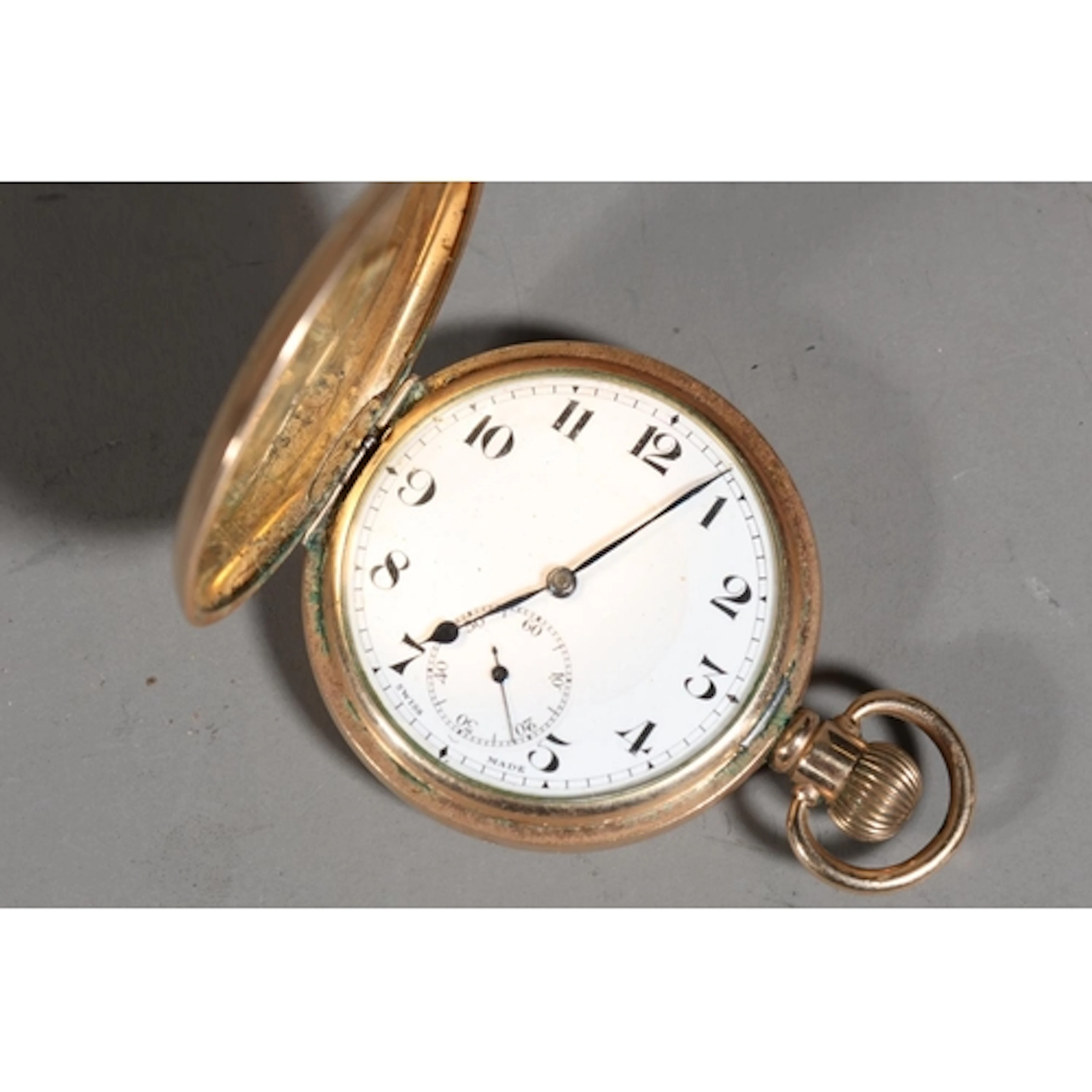 Gold plated keyless hunter pocket watch with Swiss 15 jewel ...
