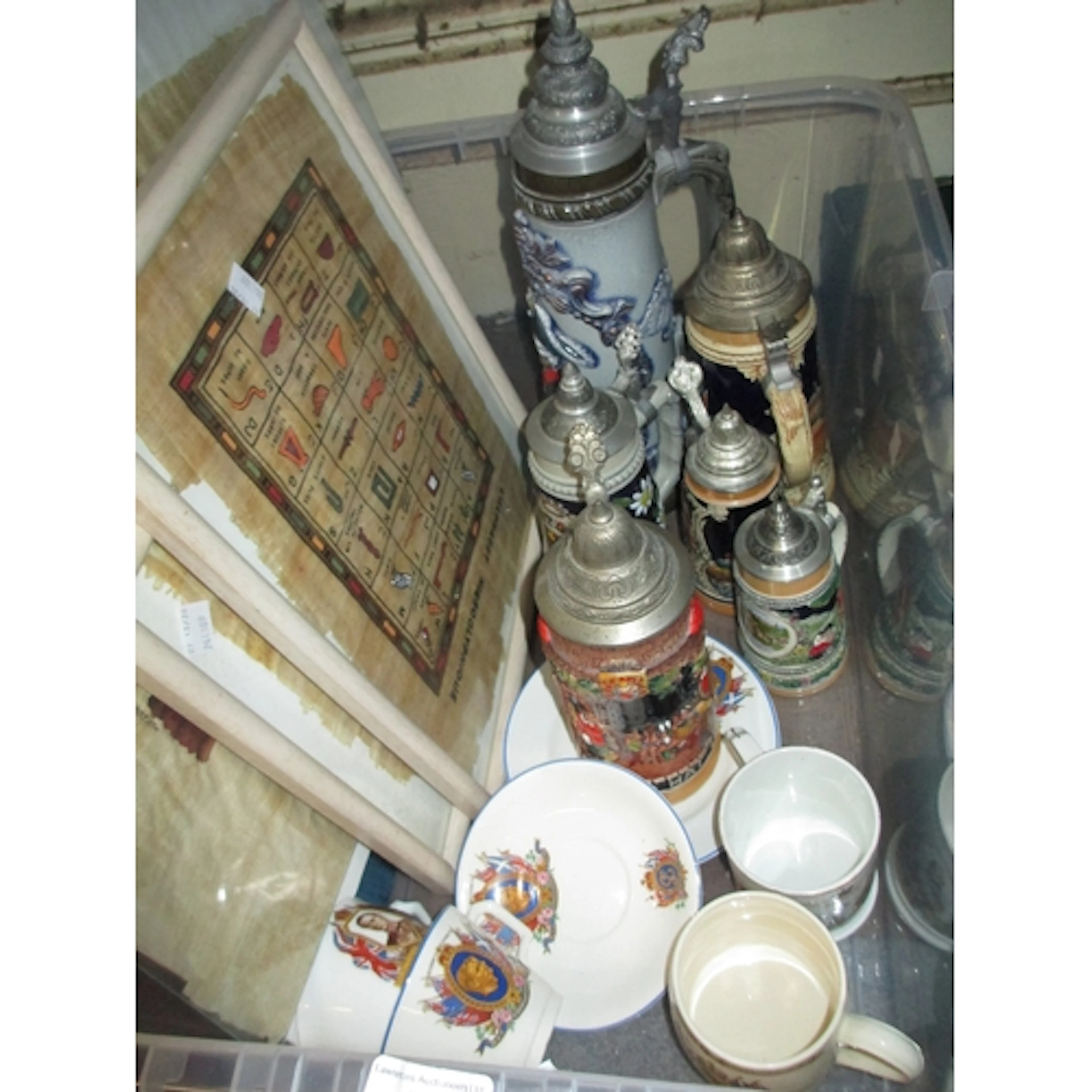 Collection of commemorative porcelain, German beer steins, f...