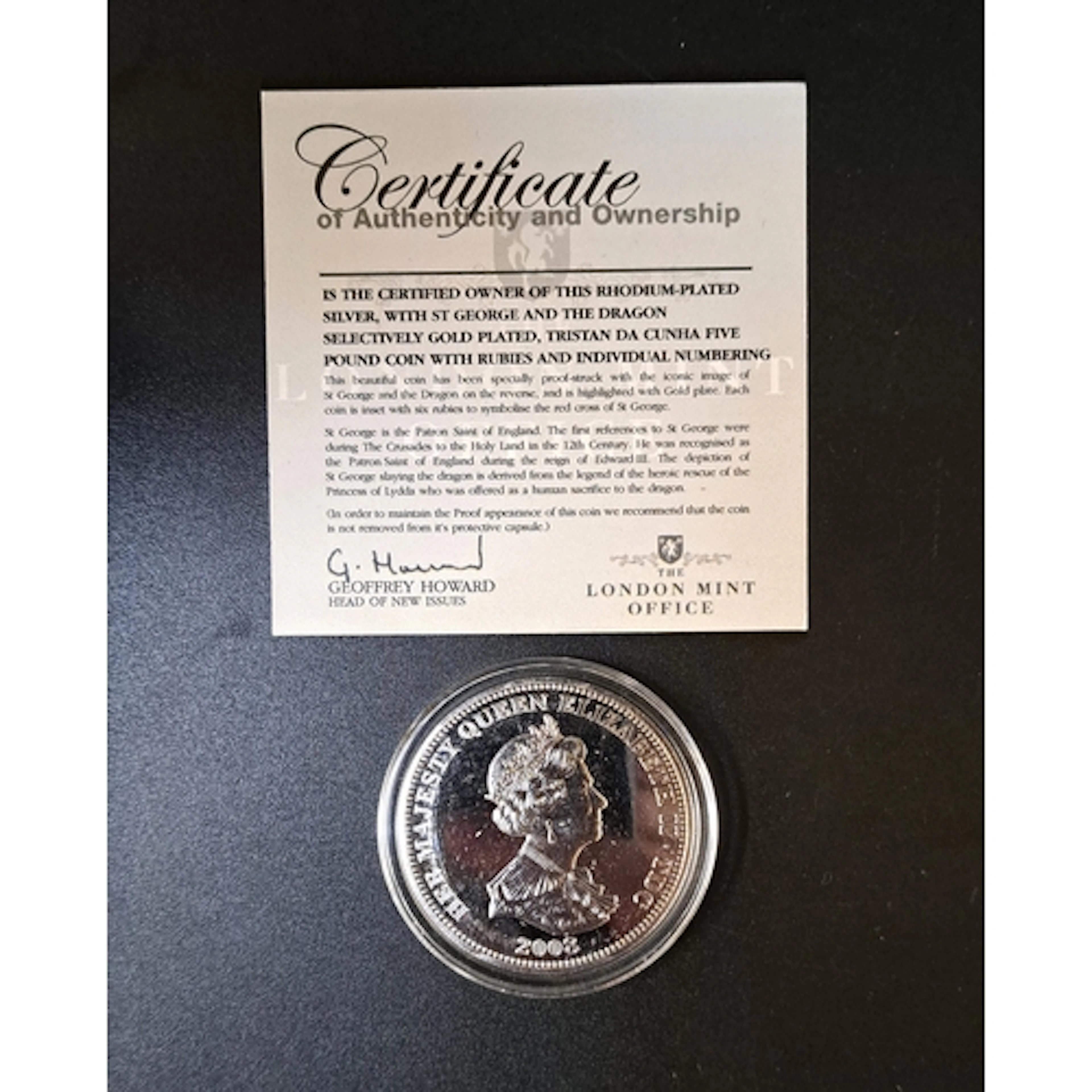 THE LONDON MINT RHODIUM PLATED SILVER ST GEORGE & THE DRAGON...