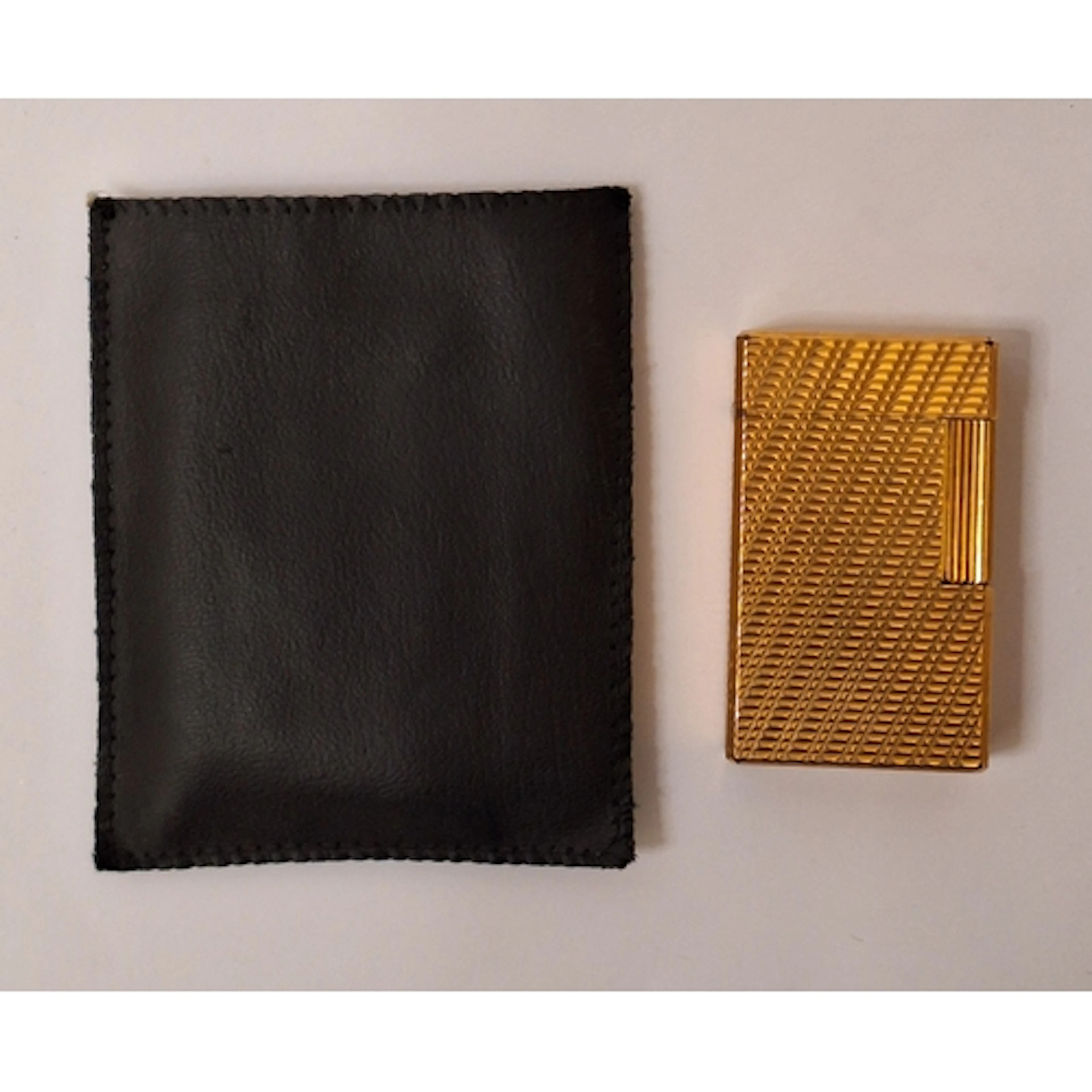 Dupont Gents Gilt Pocket Lighter in leather case