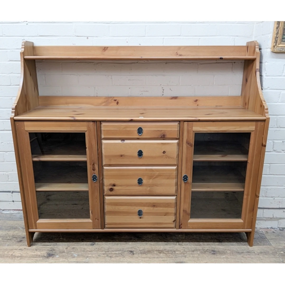 Modern pine buffet side cabinet, with open top shelf, four c...