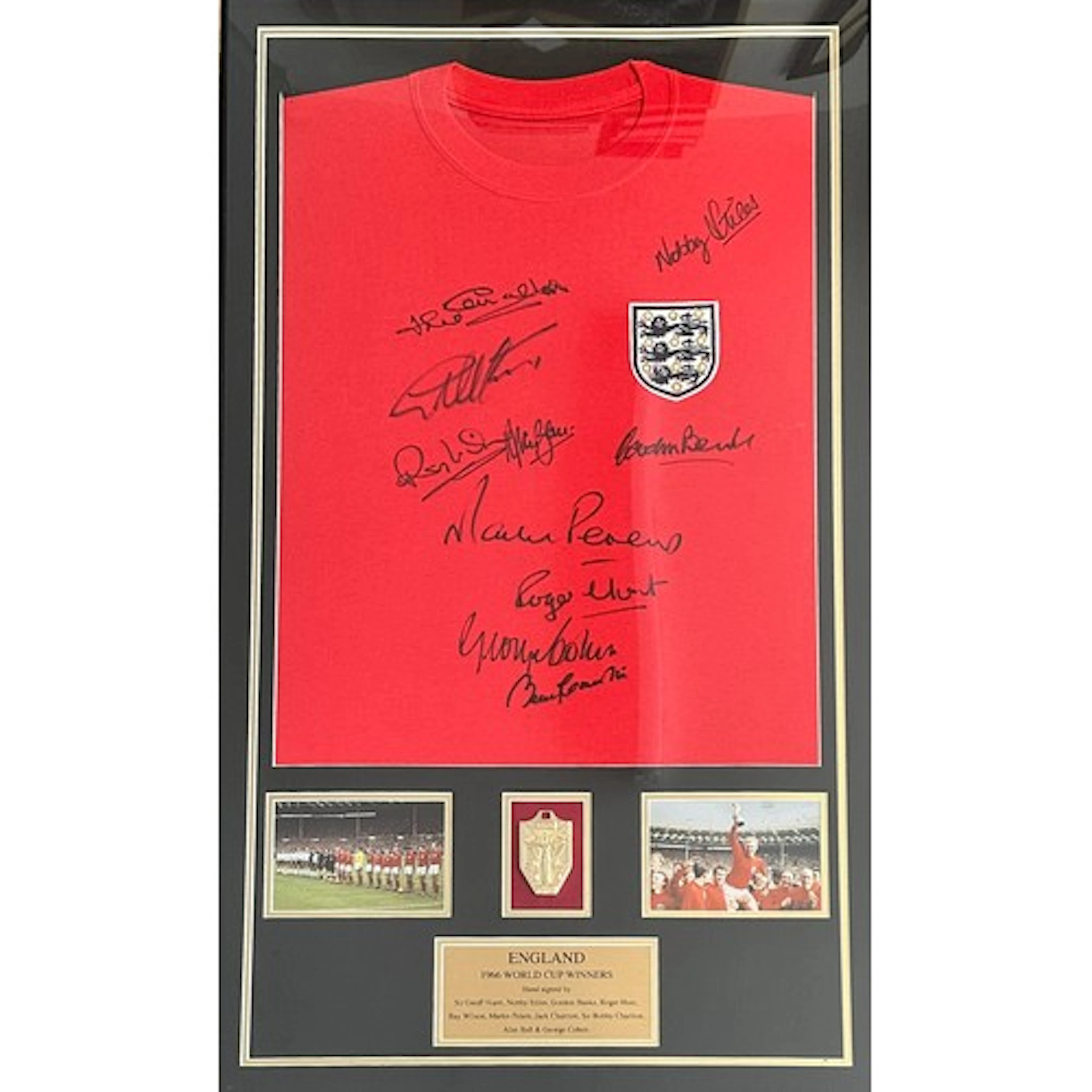 1966 Signed England Shirt, signed by ten members of the winn...