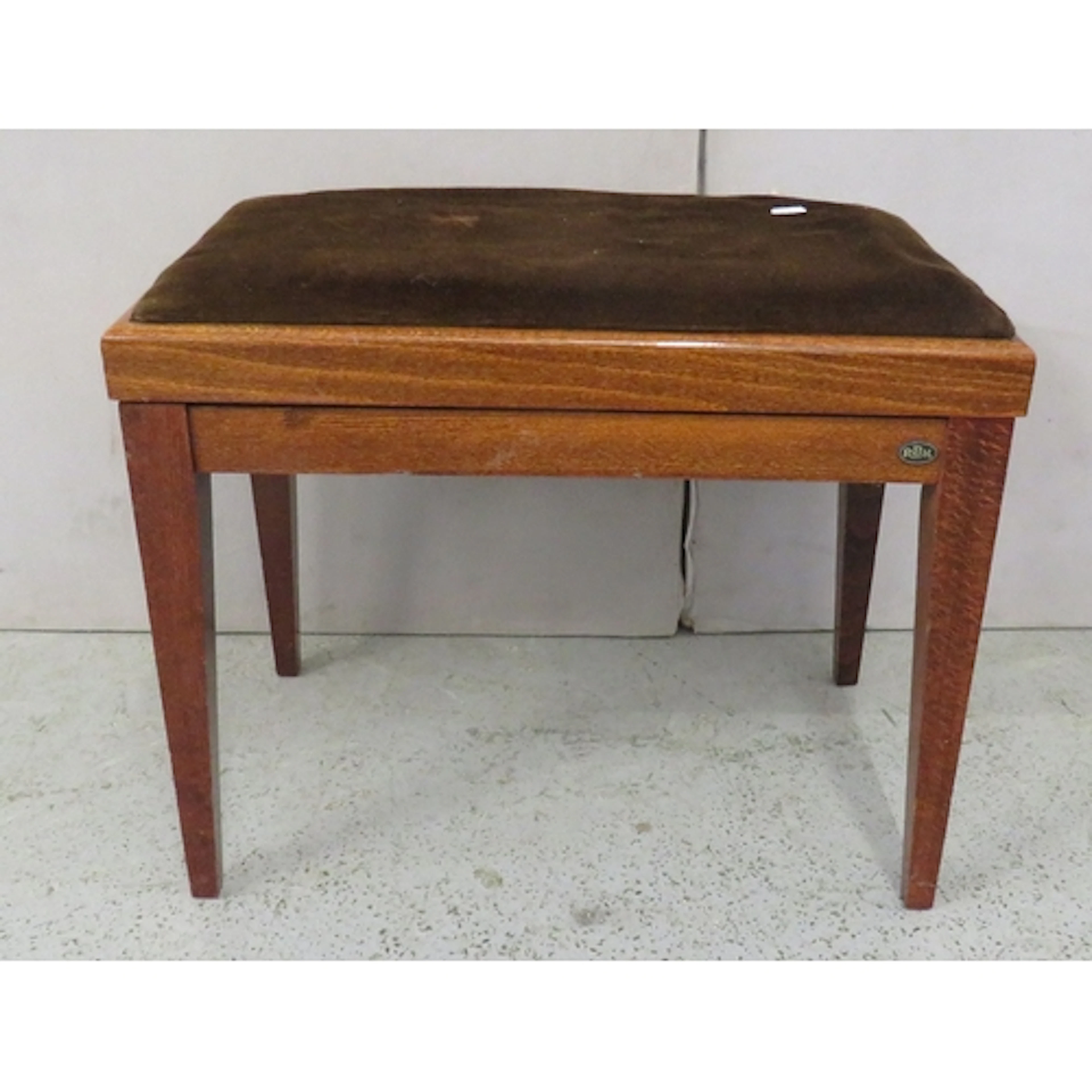 Mahogany Vintage Piano/Organ Bench with brown upholstery, ta...