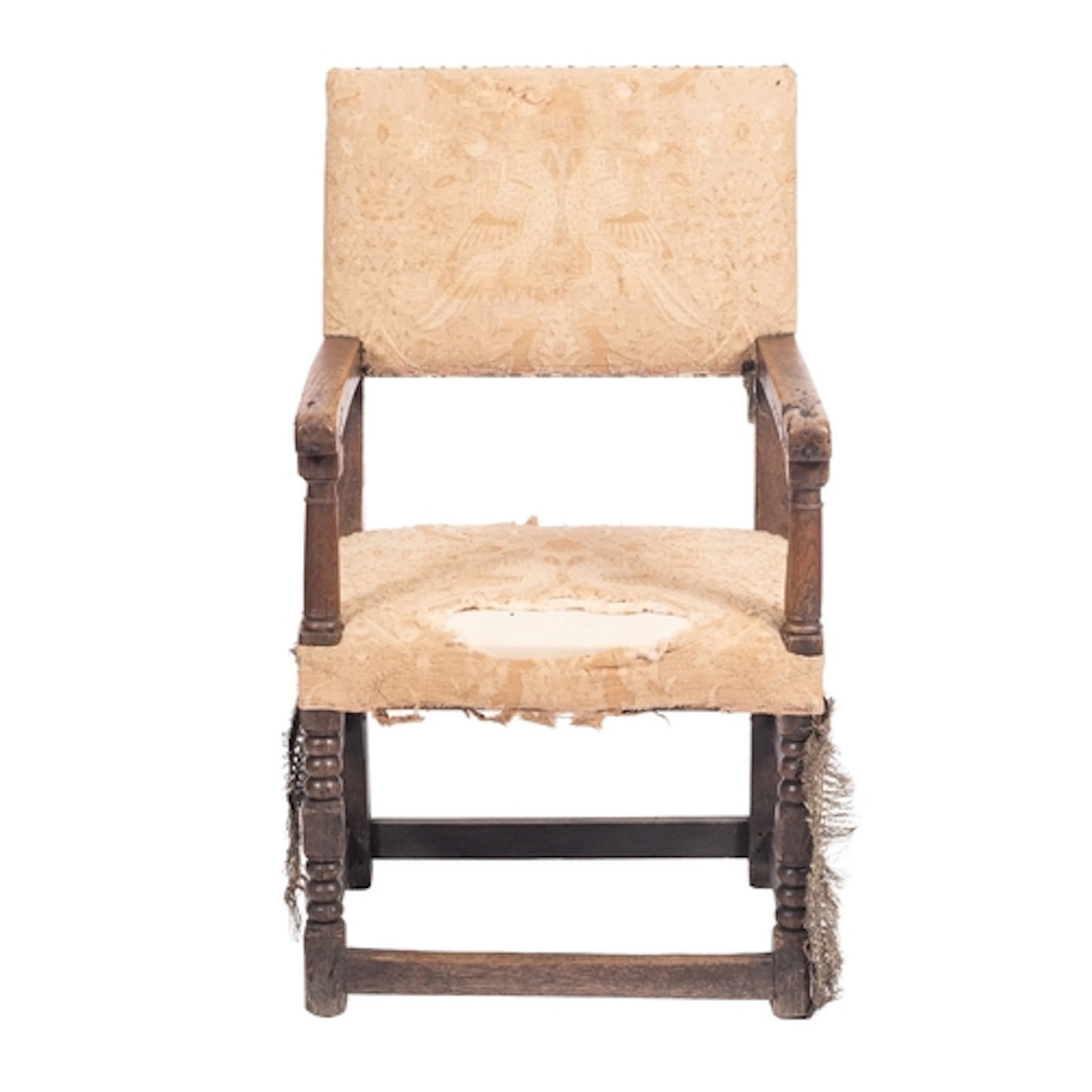 An oak and upholstered elbow chair in William & Mary style, ...