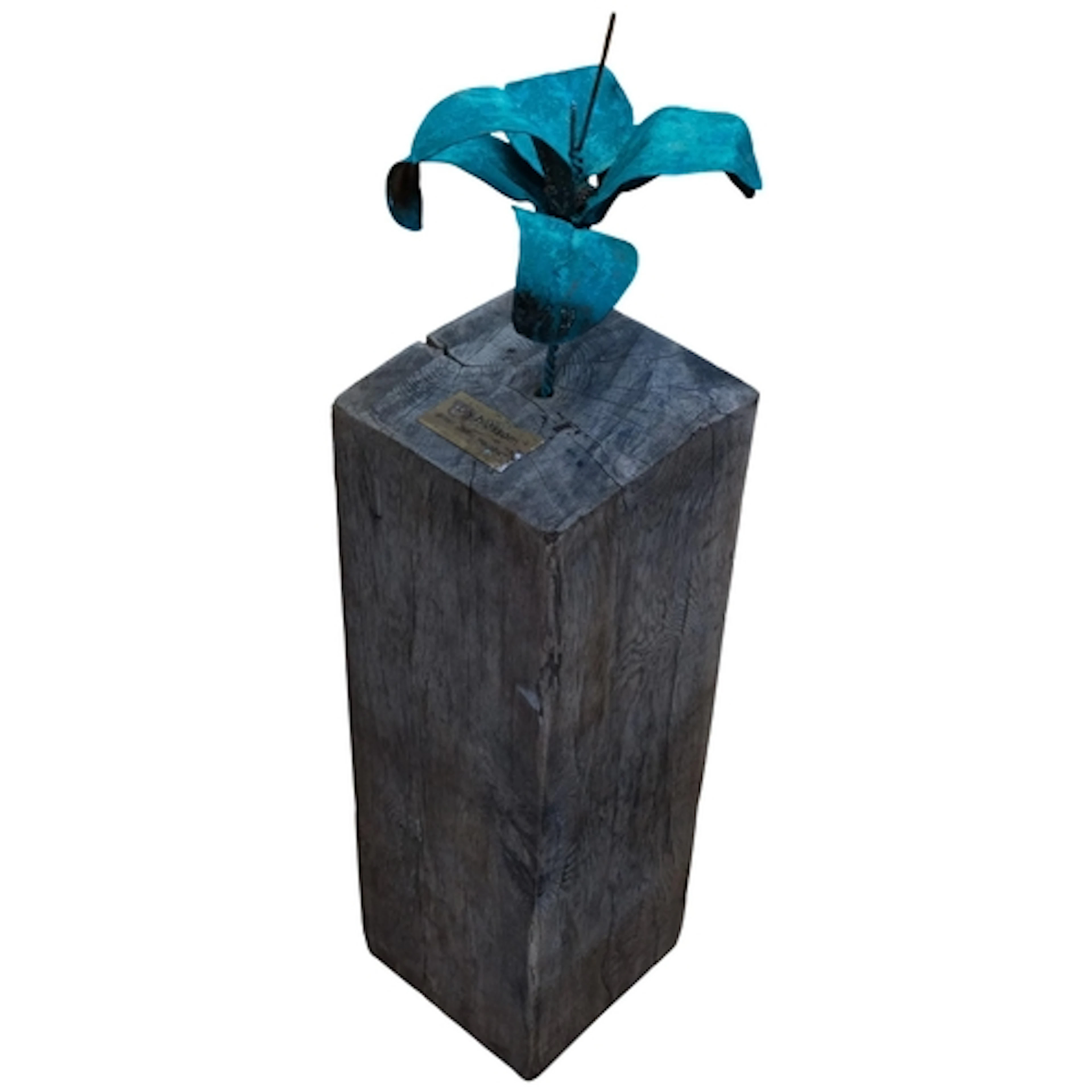 An impressionist cast-iron on teak sculpture, titled Lily Bl...