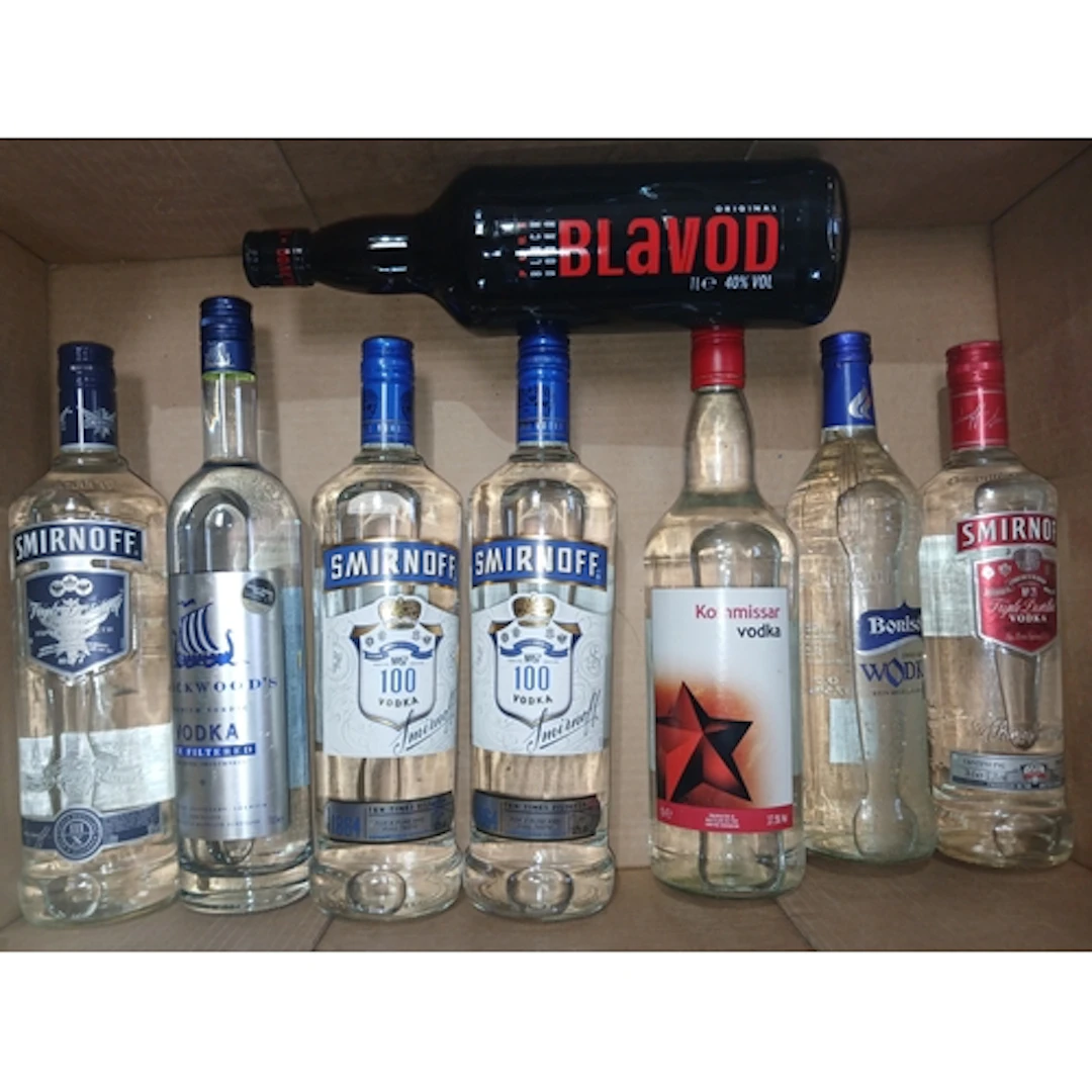 Eight bottles of assorted vodka.