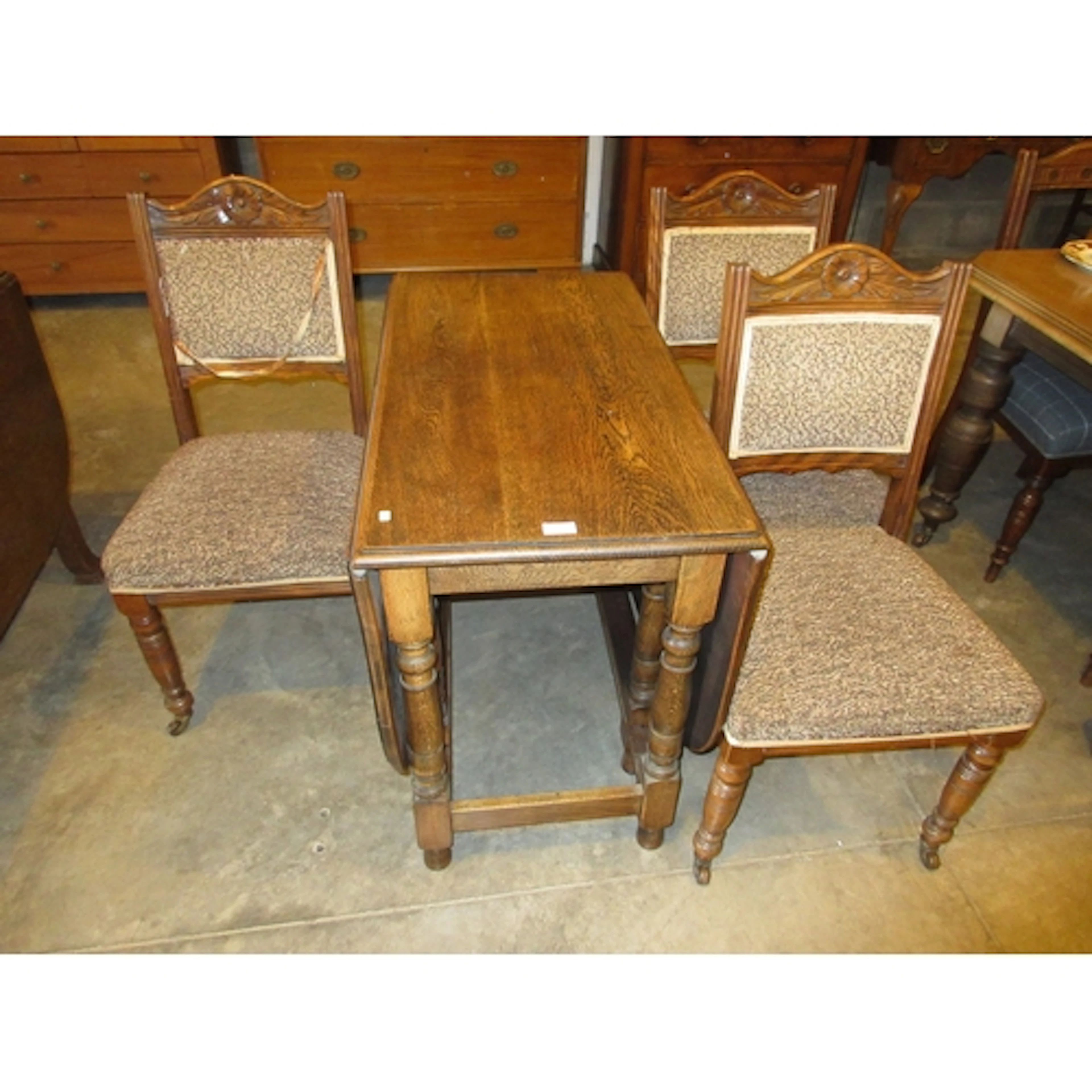 1920's Oak Gateleg Dining Table with 3 Chairs