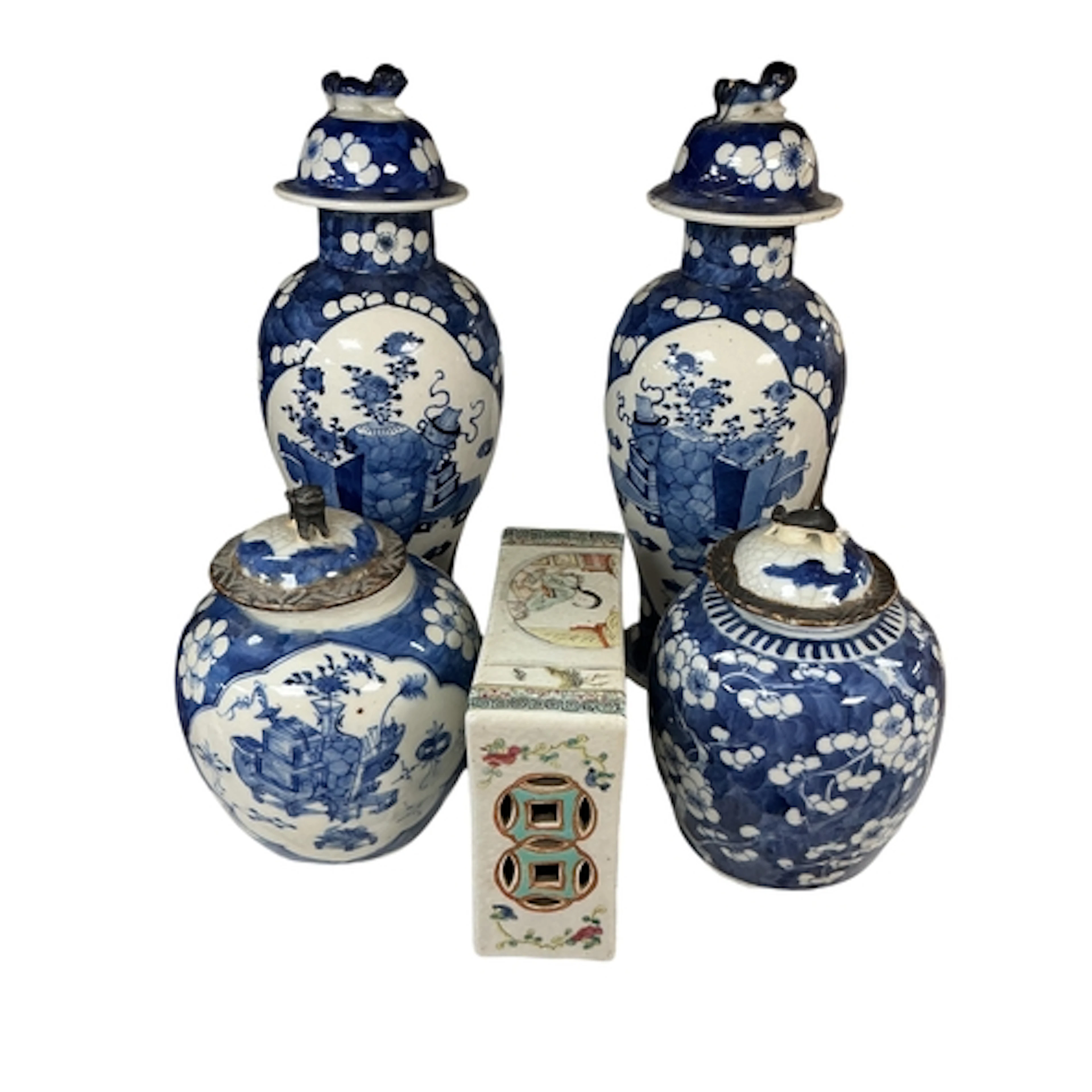 A pair of 19th century Chinese blue and white baluster prunu...