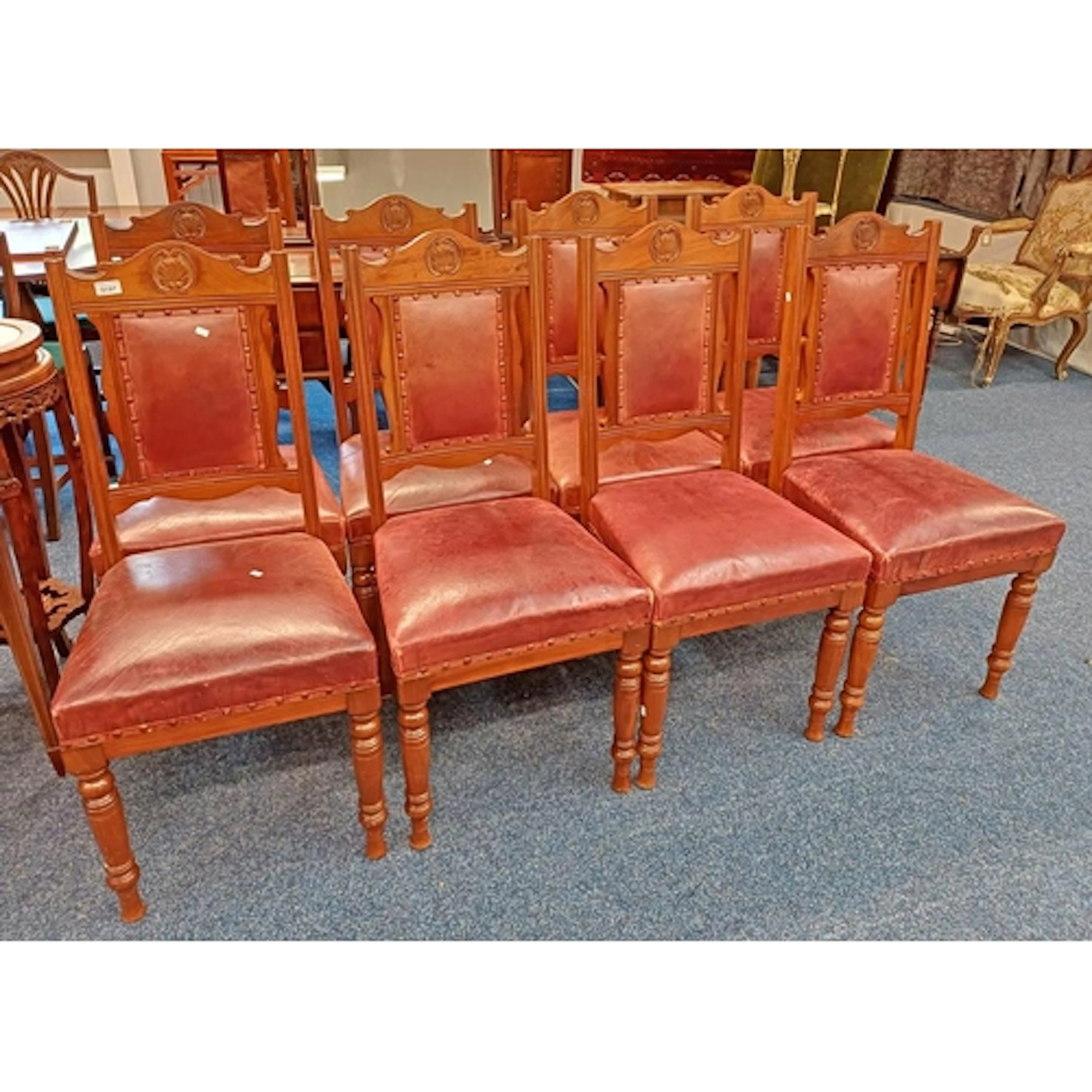 SET OF 8 EARLY 20TH CENTURY MAHOGANY DINING CHAIRS WITH CARV...