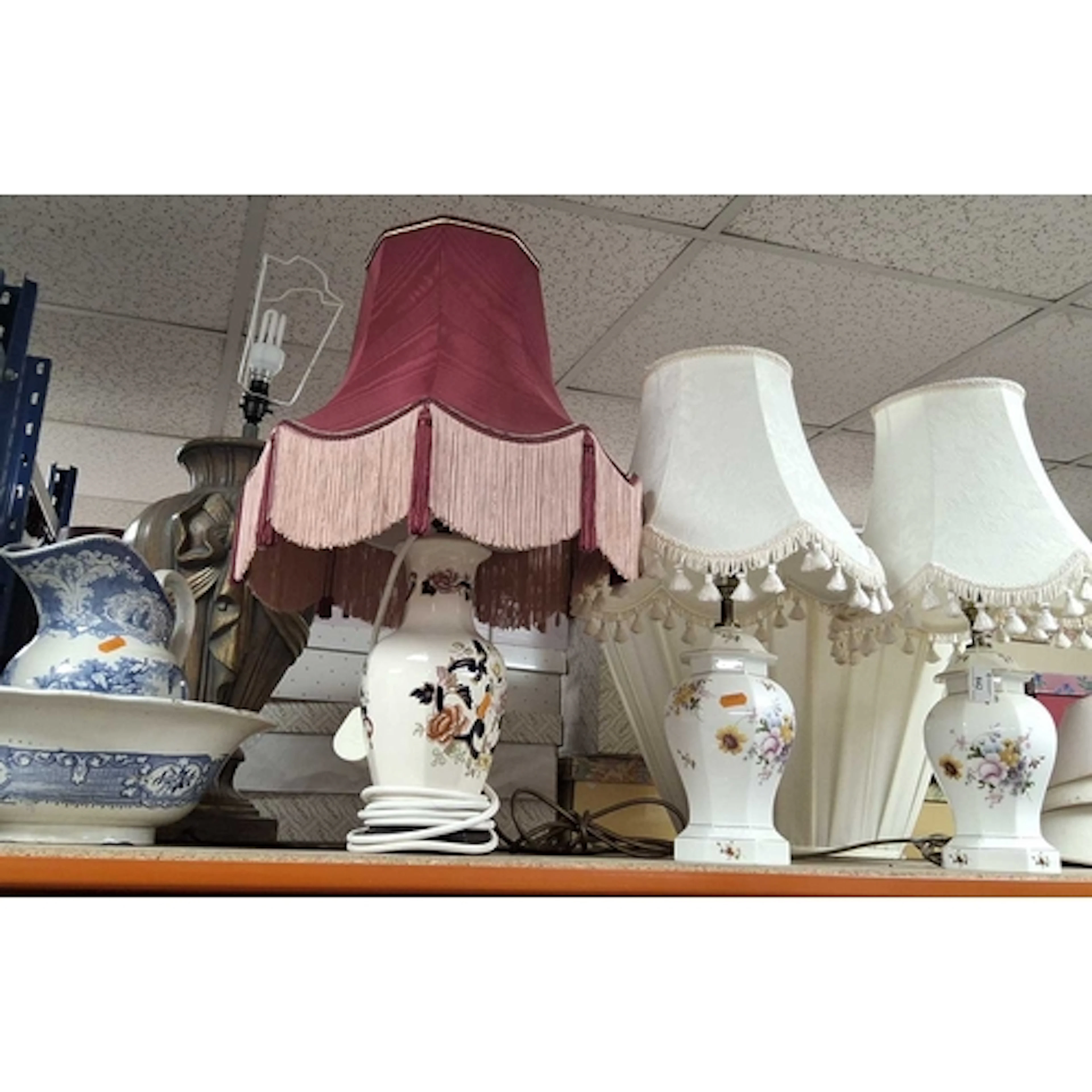 A GROUP OF TABLE LAMPS AND WASH BOWL AND JUG, to include a b...