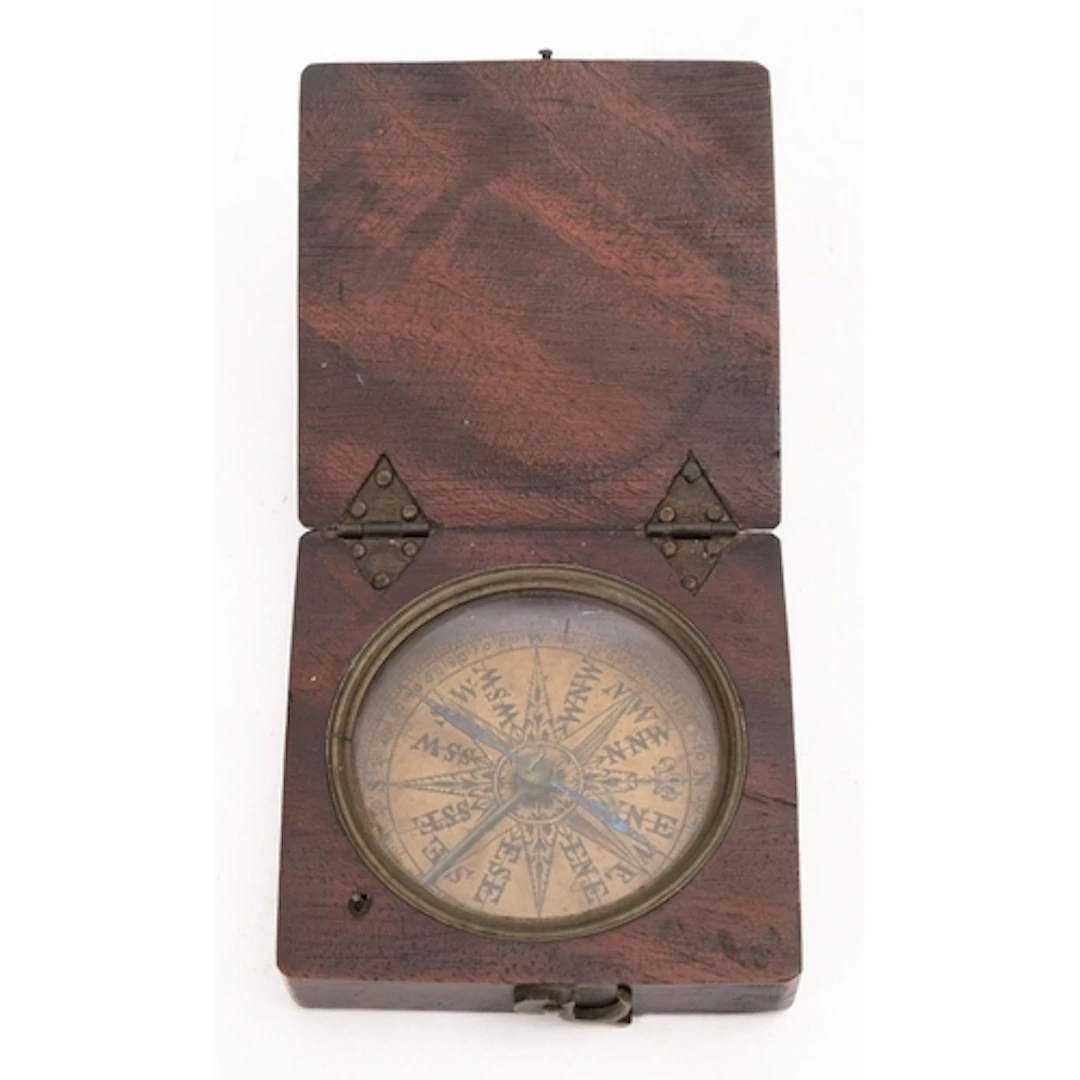 An 18th century mahogany cased 2 inch dry card compass, uns...