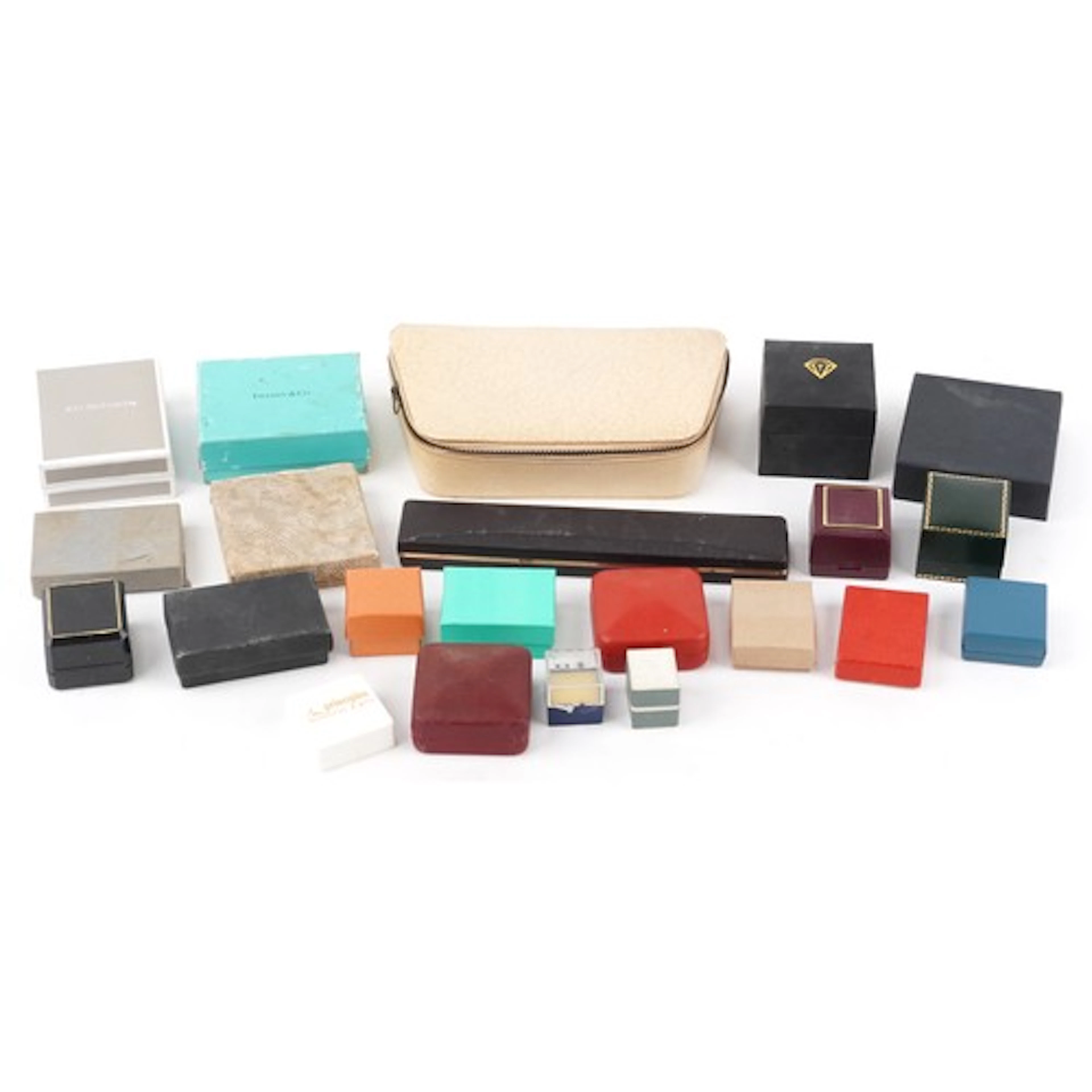A collection of jewellery boxes, various forms and sizes, in...