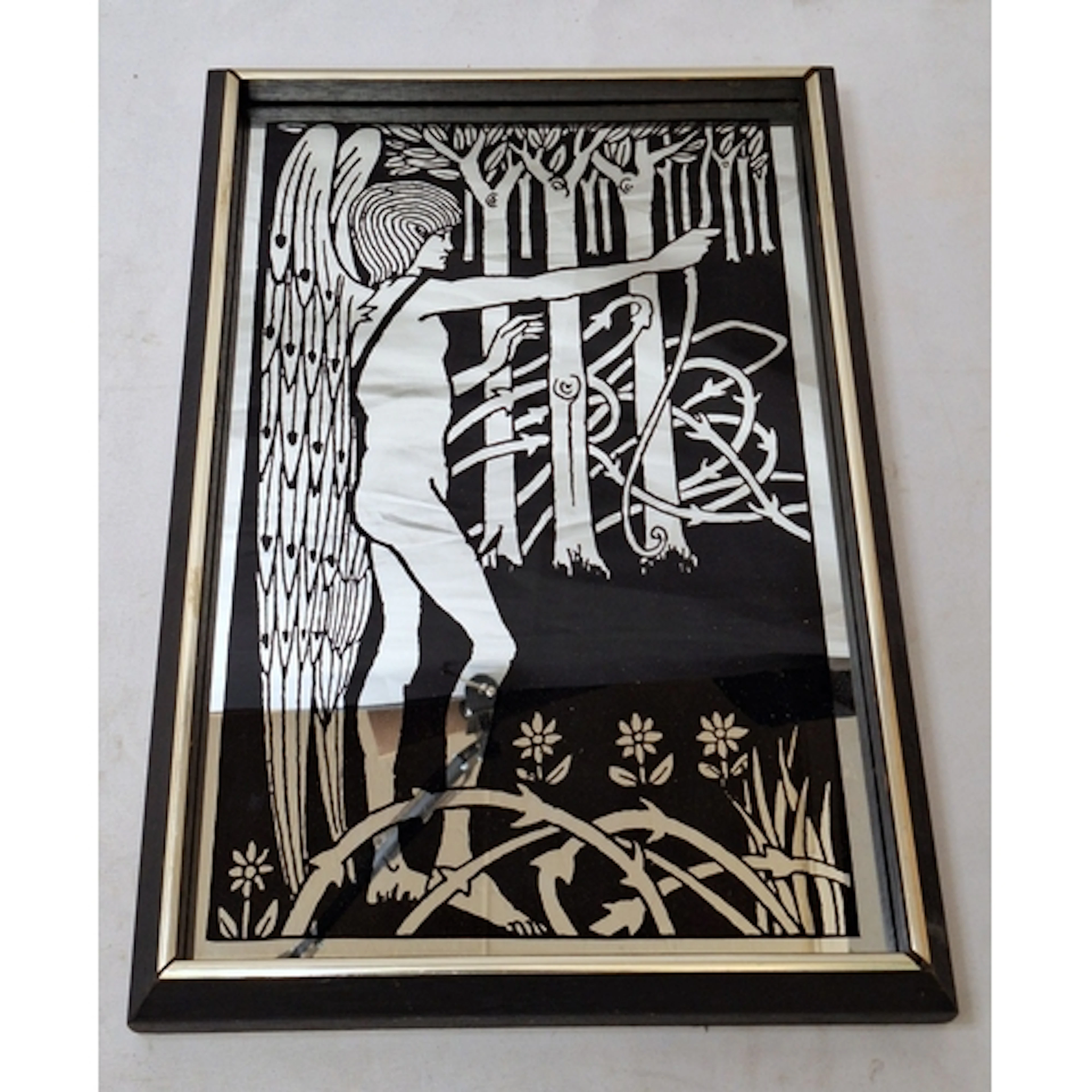 Framed Aubrey Beardsley Picture Mirror figure with wings in ...
