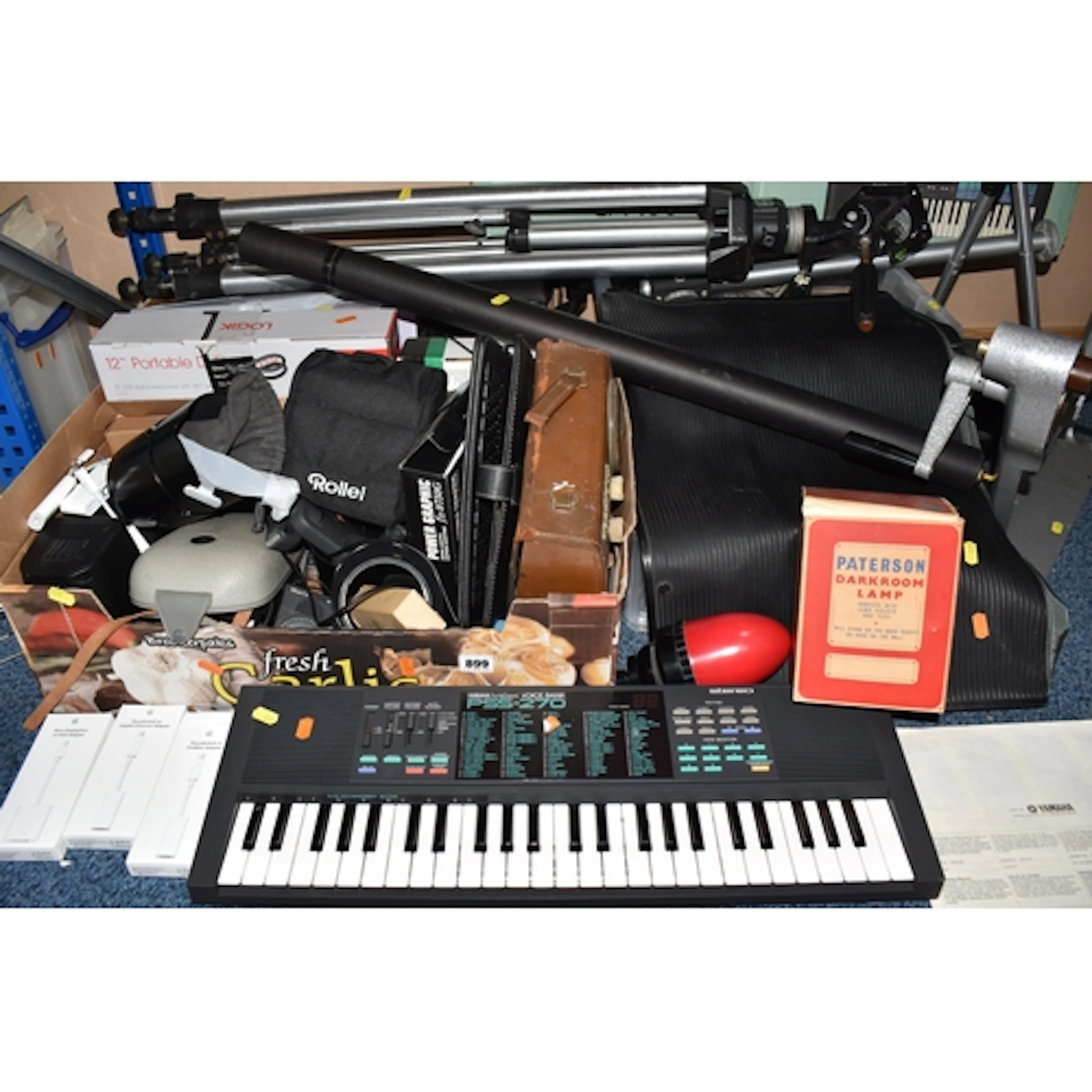 FOUR BOXES AND LOOSE CAMERA ACCESSORIES, KEYBOARDS, AND MISC...