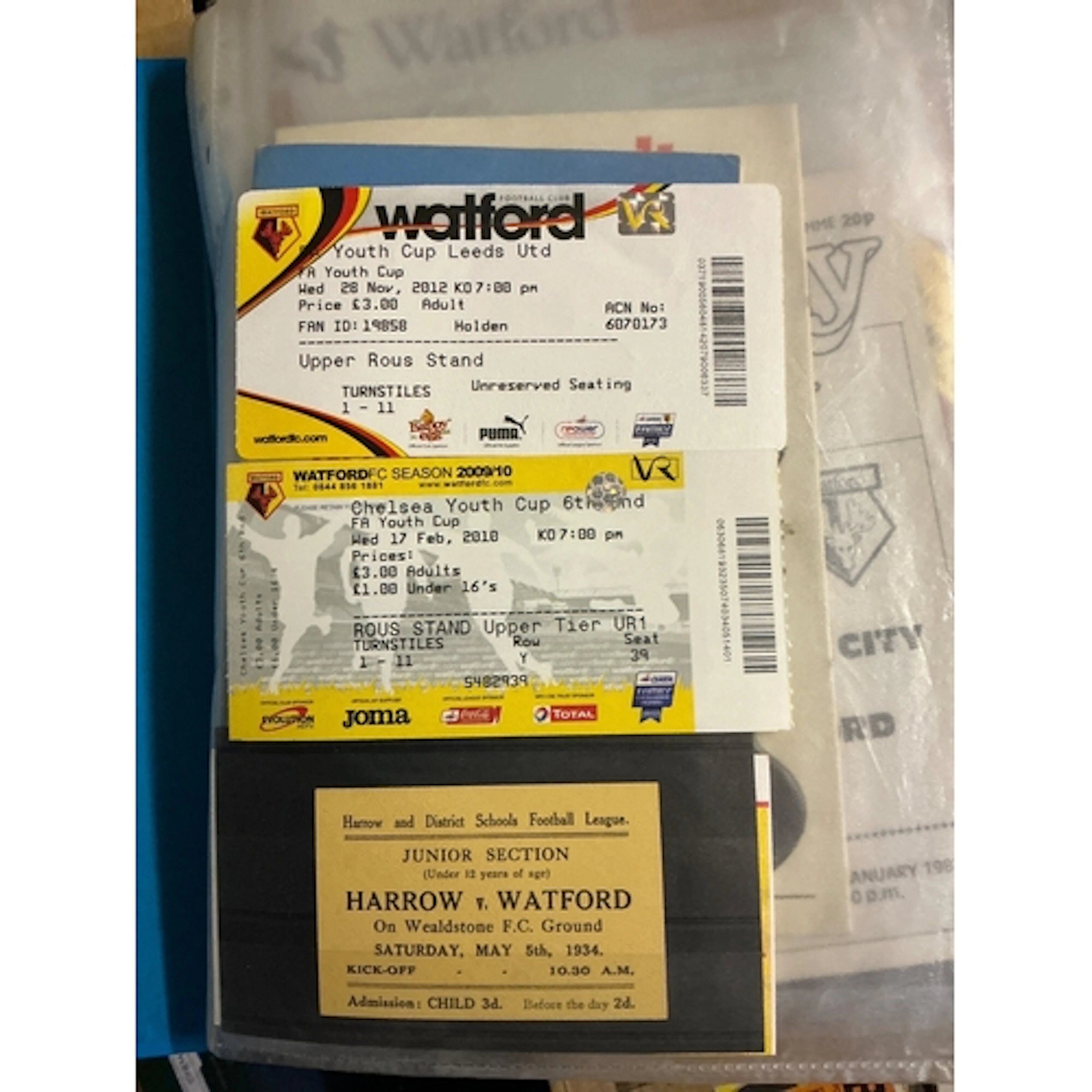 Watford Football Memorabilia: Includes tickets, team sheets,...