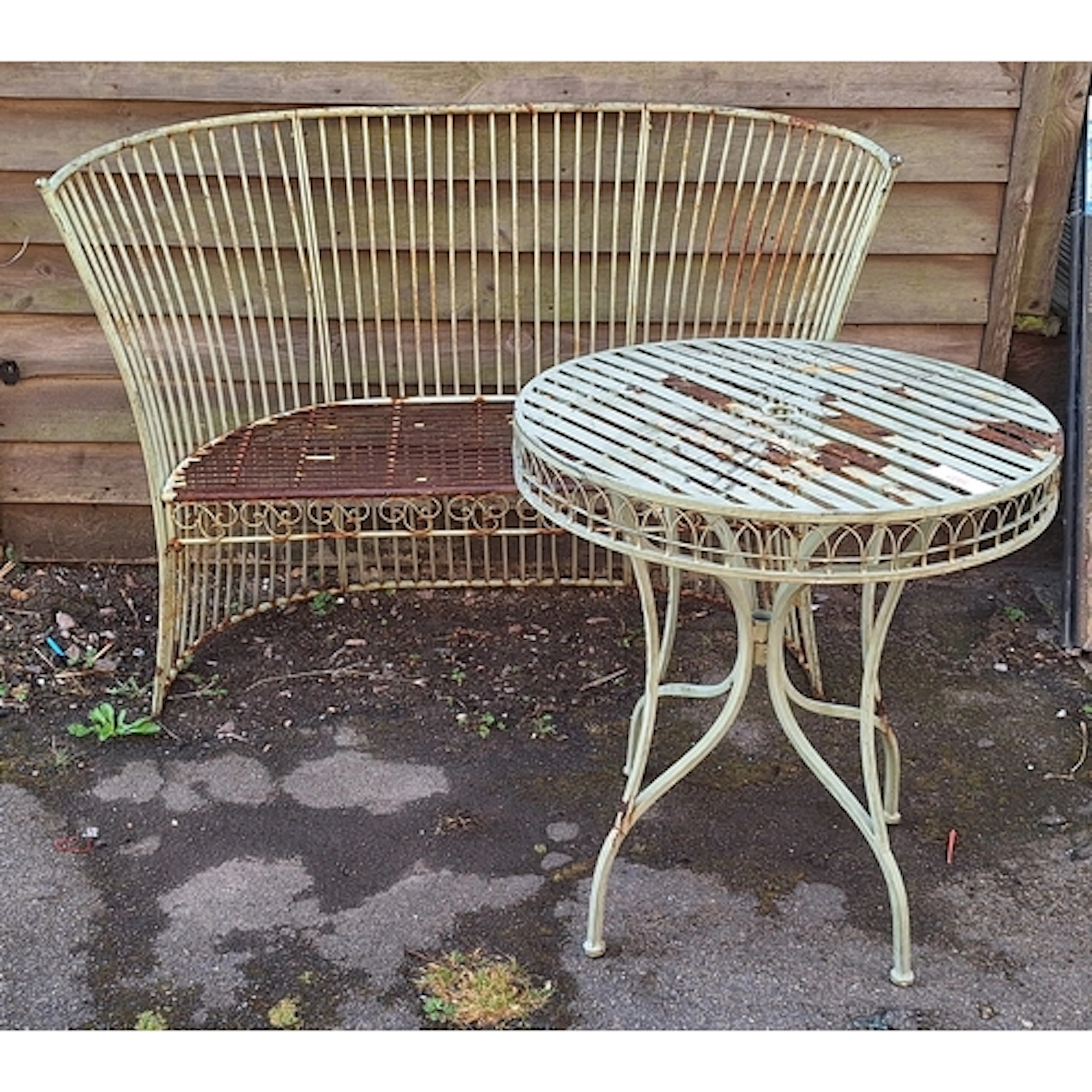 Green over-painted metal garden furniture, incl. love seat a...