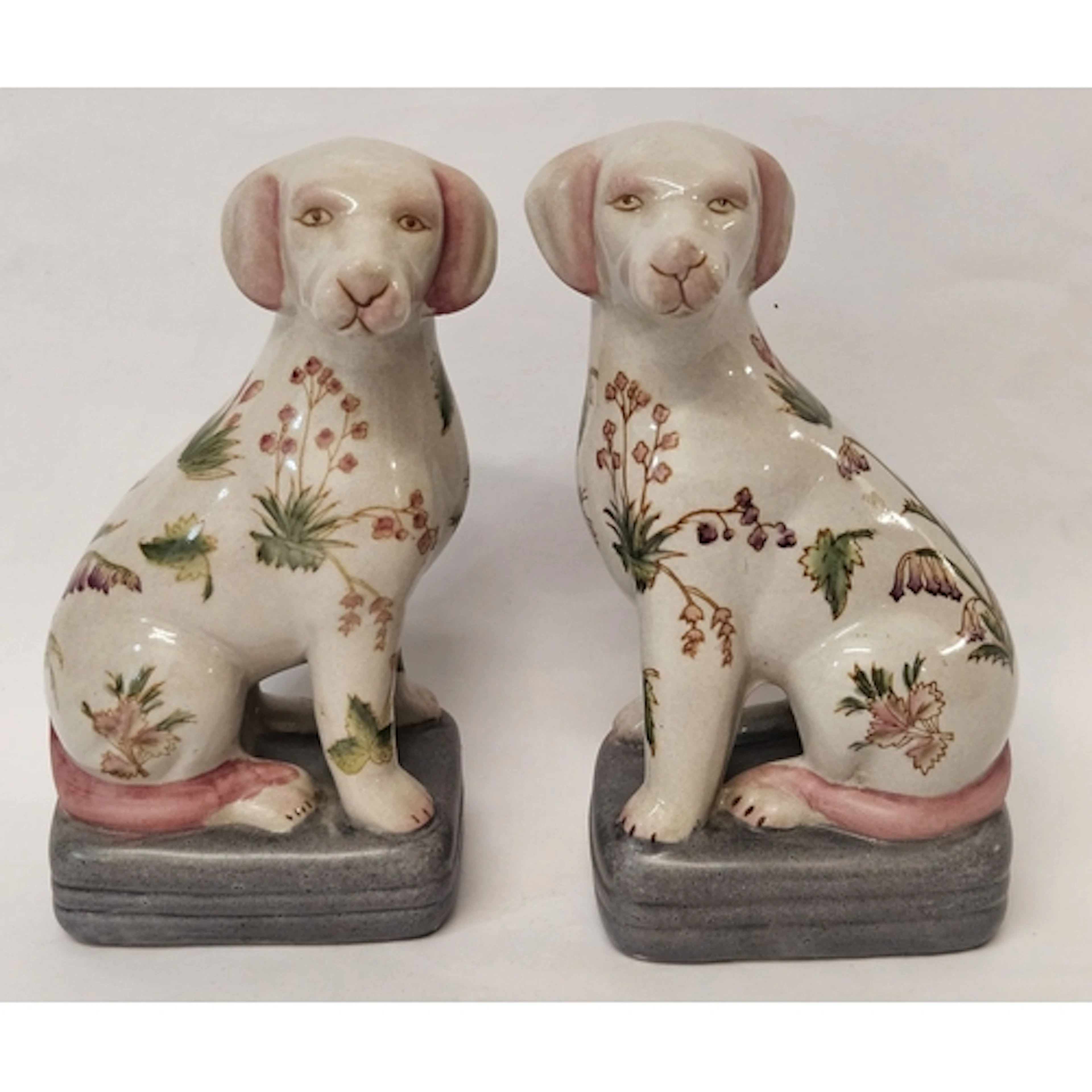 2 Contemporary Staffordshire Style Dog Figurines, pale grey ...