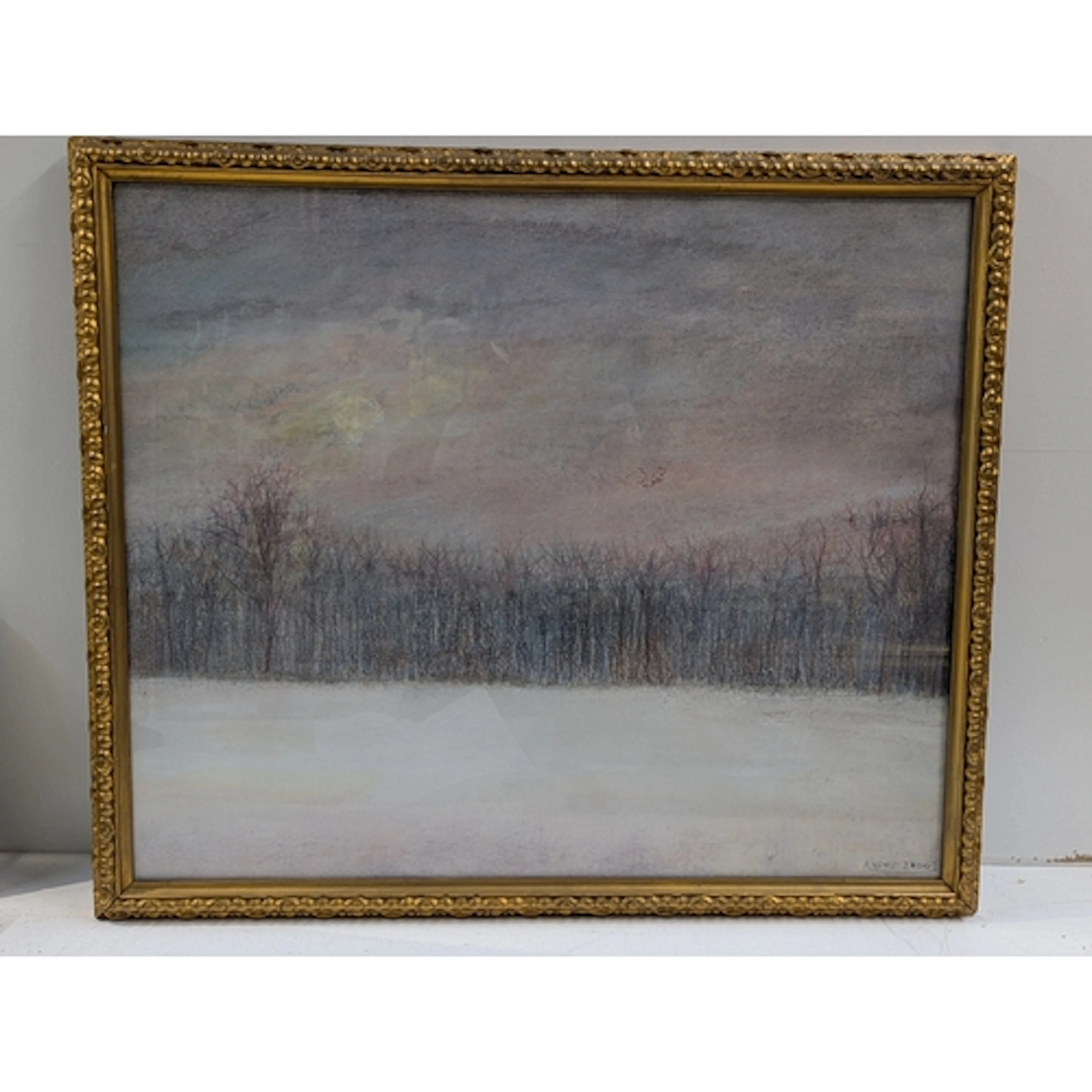 Andre Ingres-Pastel on board depicting a winter landscape si...