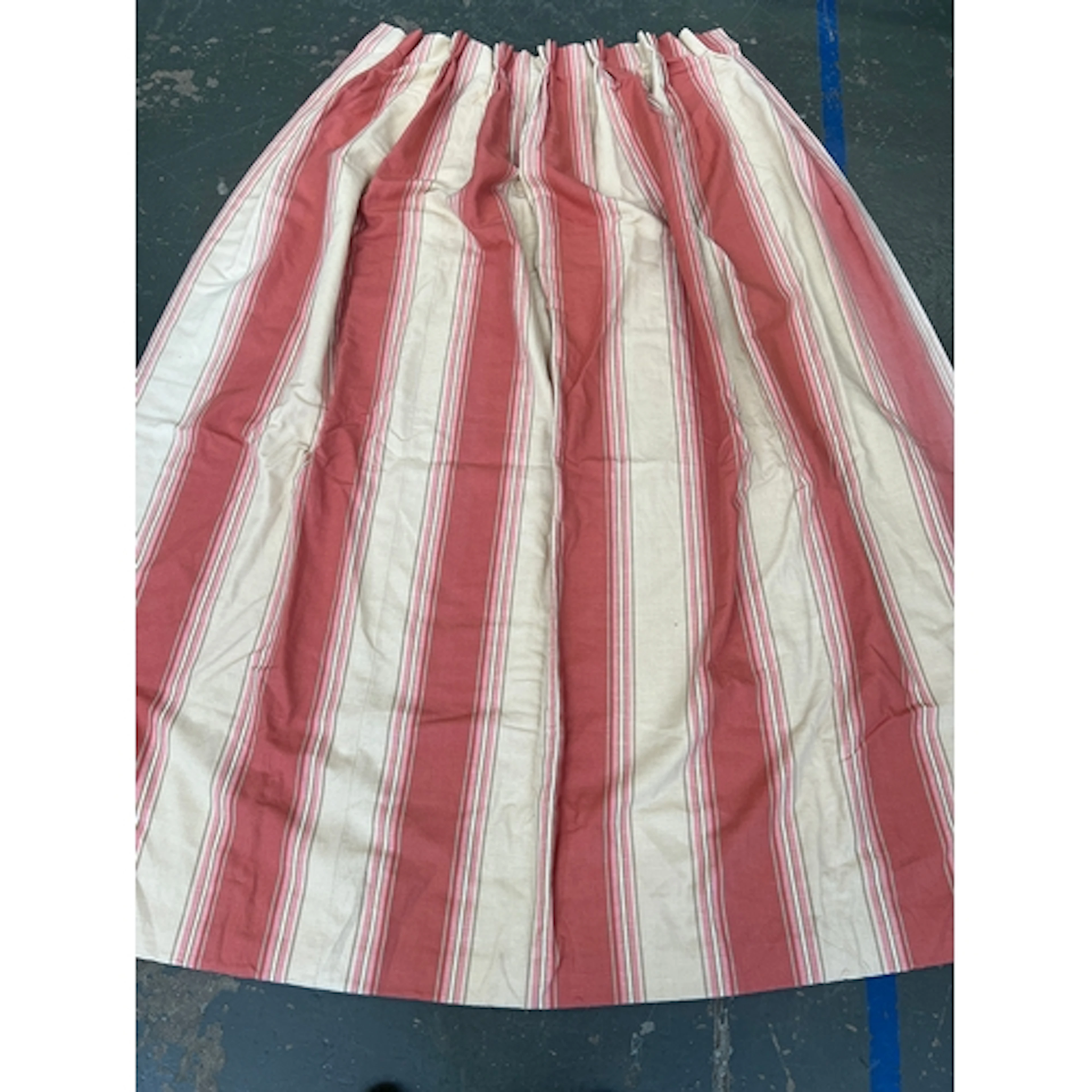 Two pairs of lined curtains, red and yellow striped pattern,...